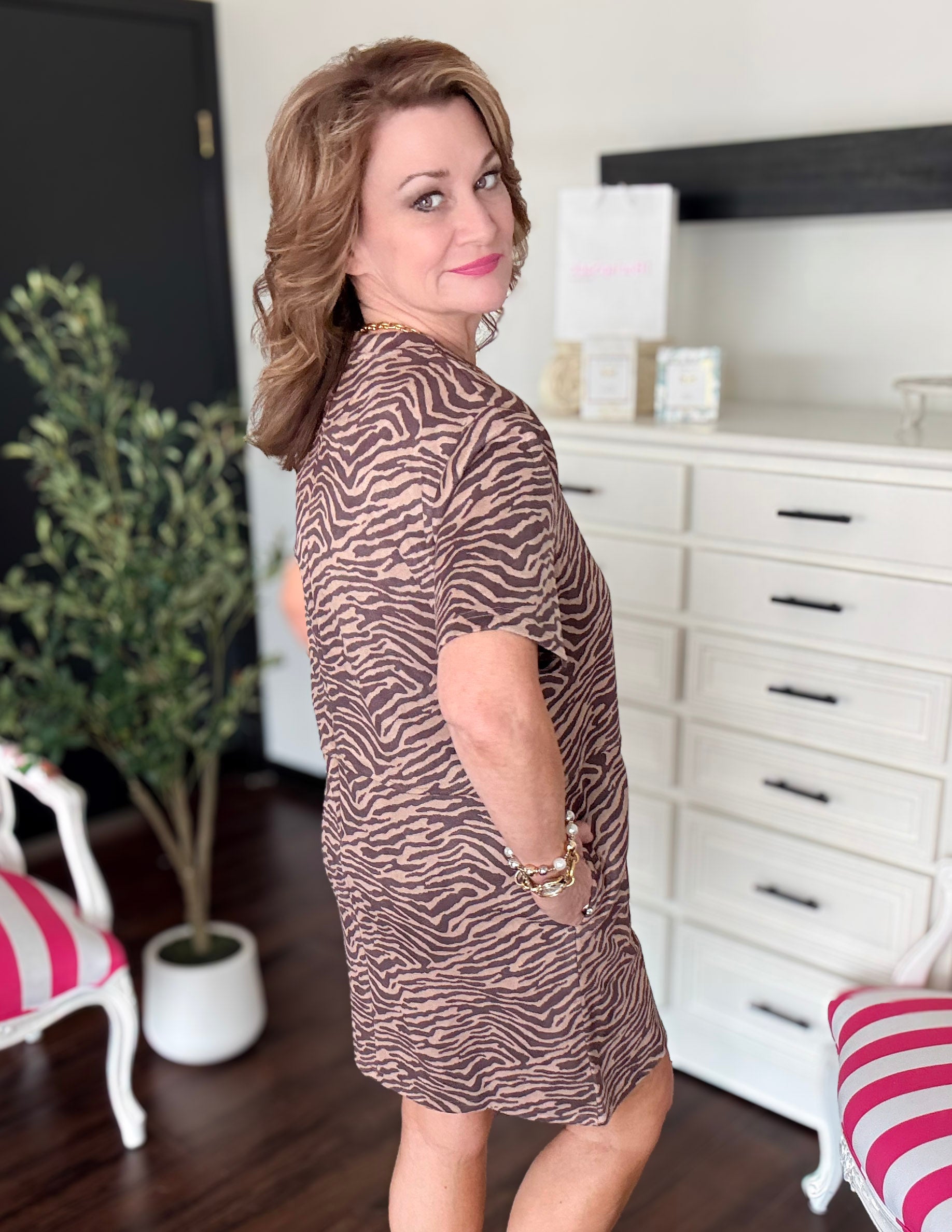 Animal Print Faux Suede Shift Dress