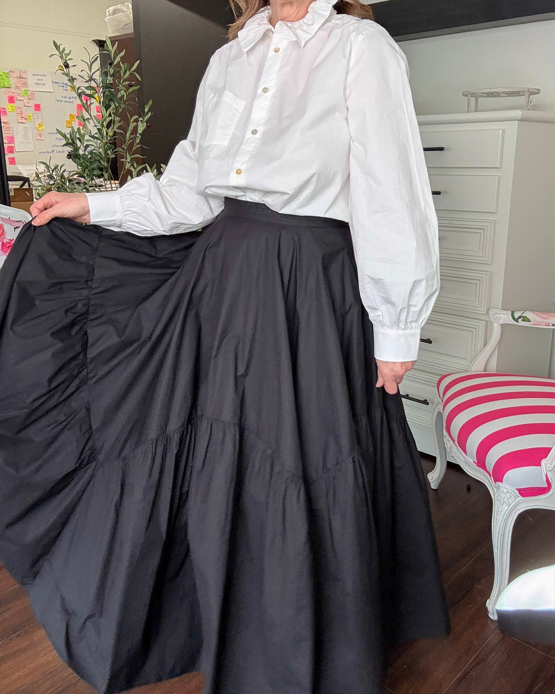 Asymmetrical Tiered Maxi Skirt-Black