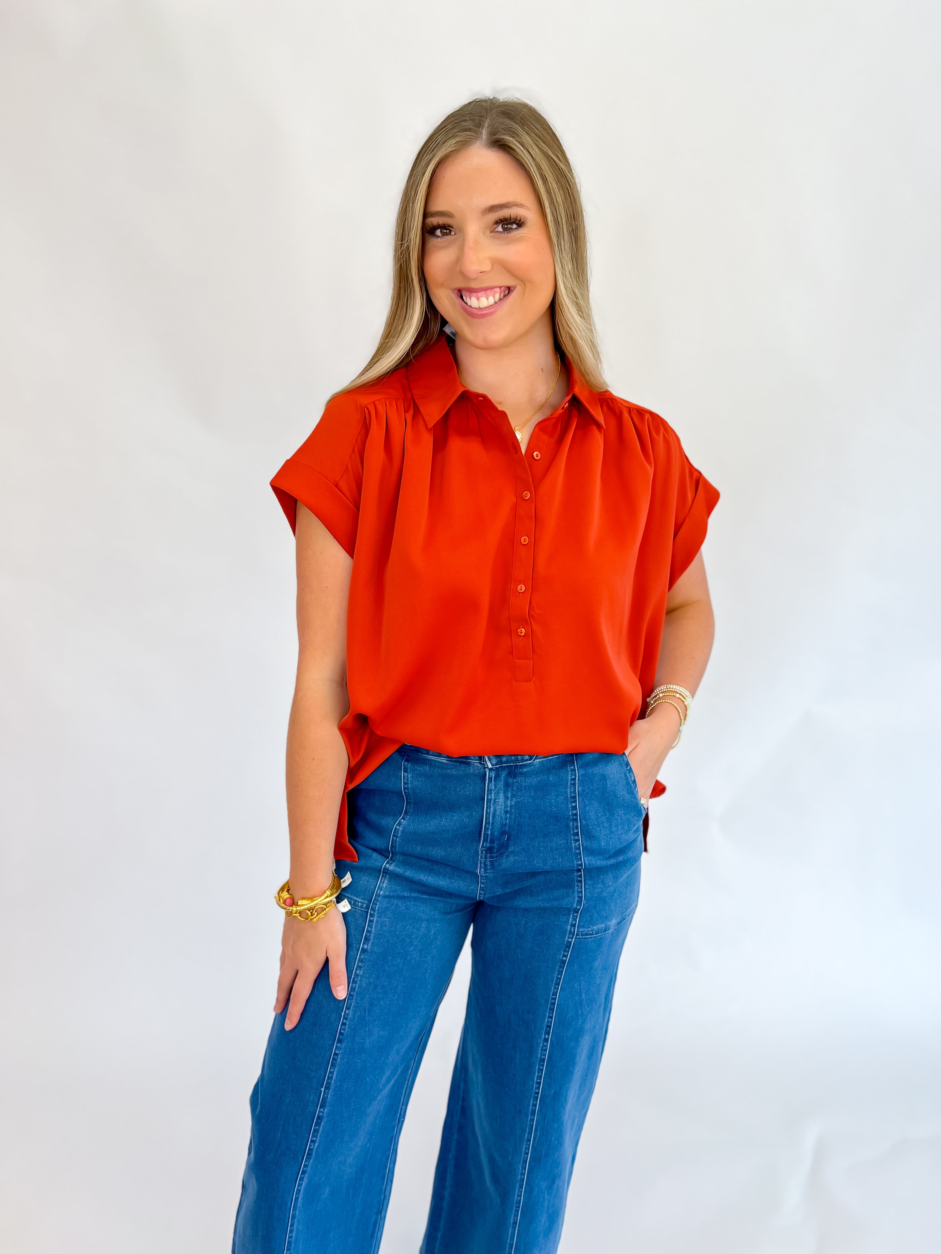 Cinnamon Collared Button Up Top