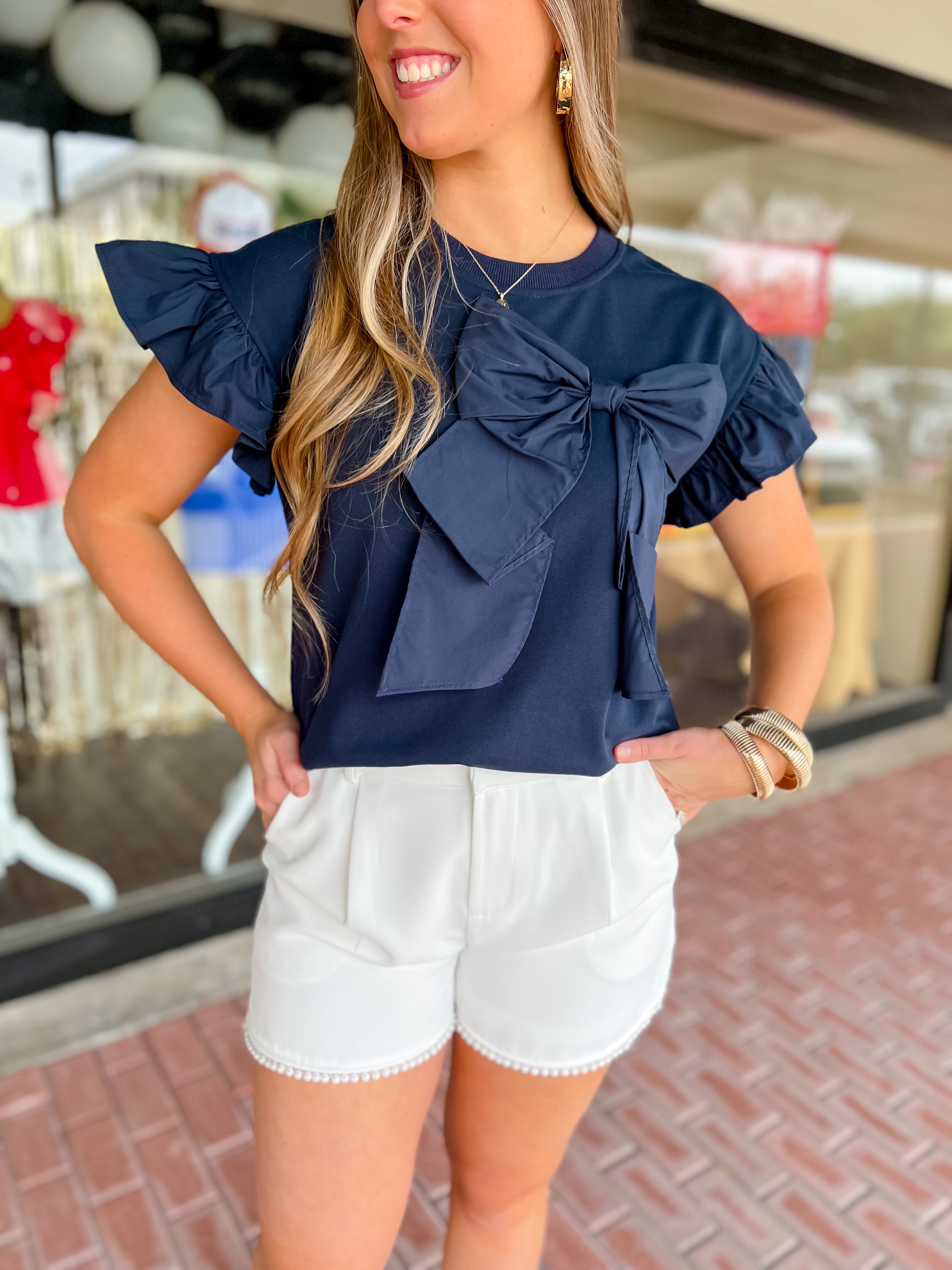 Tie A Bow On It Top-Navy