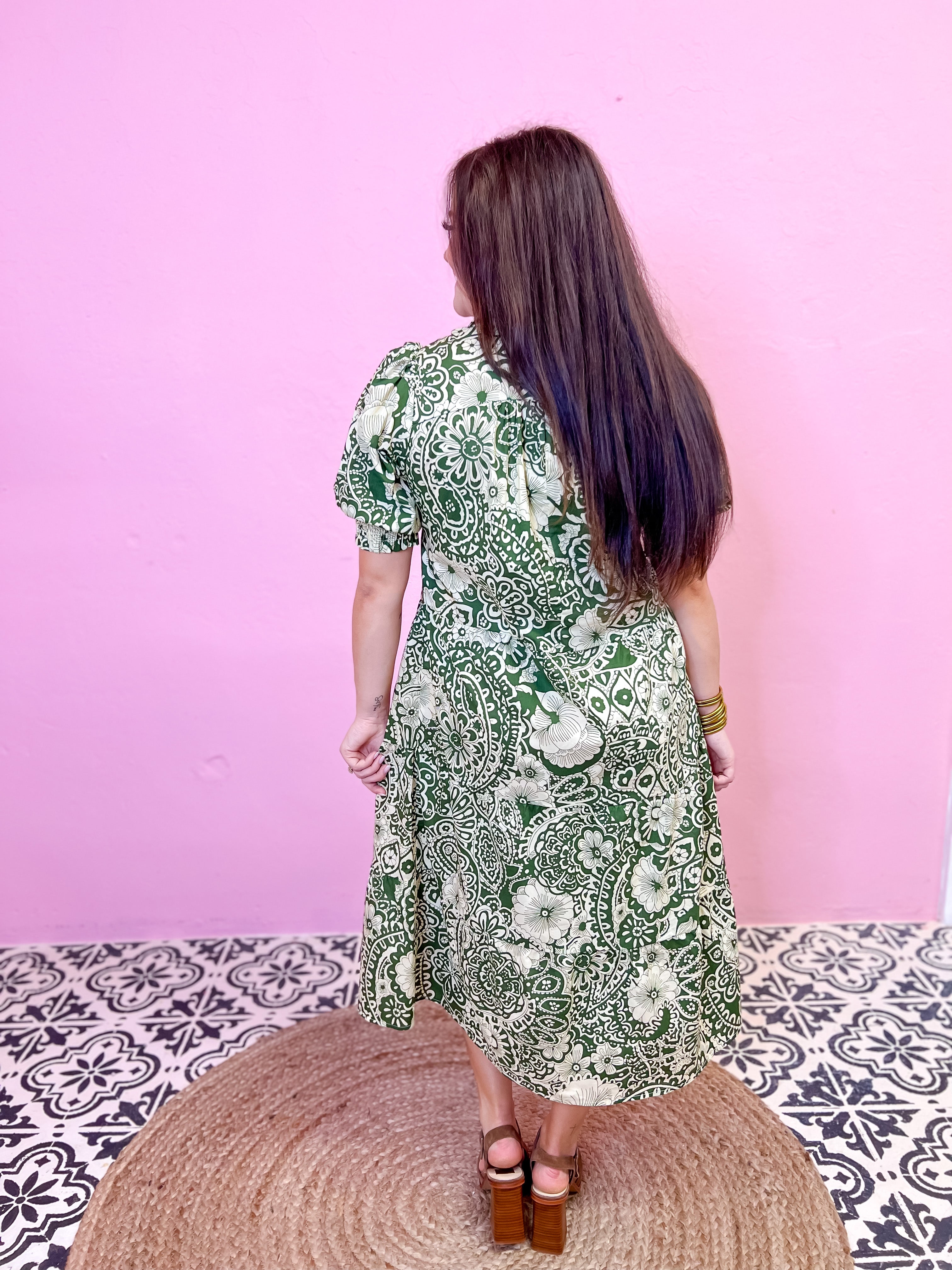 Amelia Printed Dress-Olive