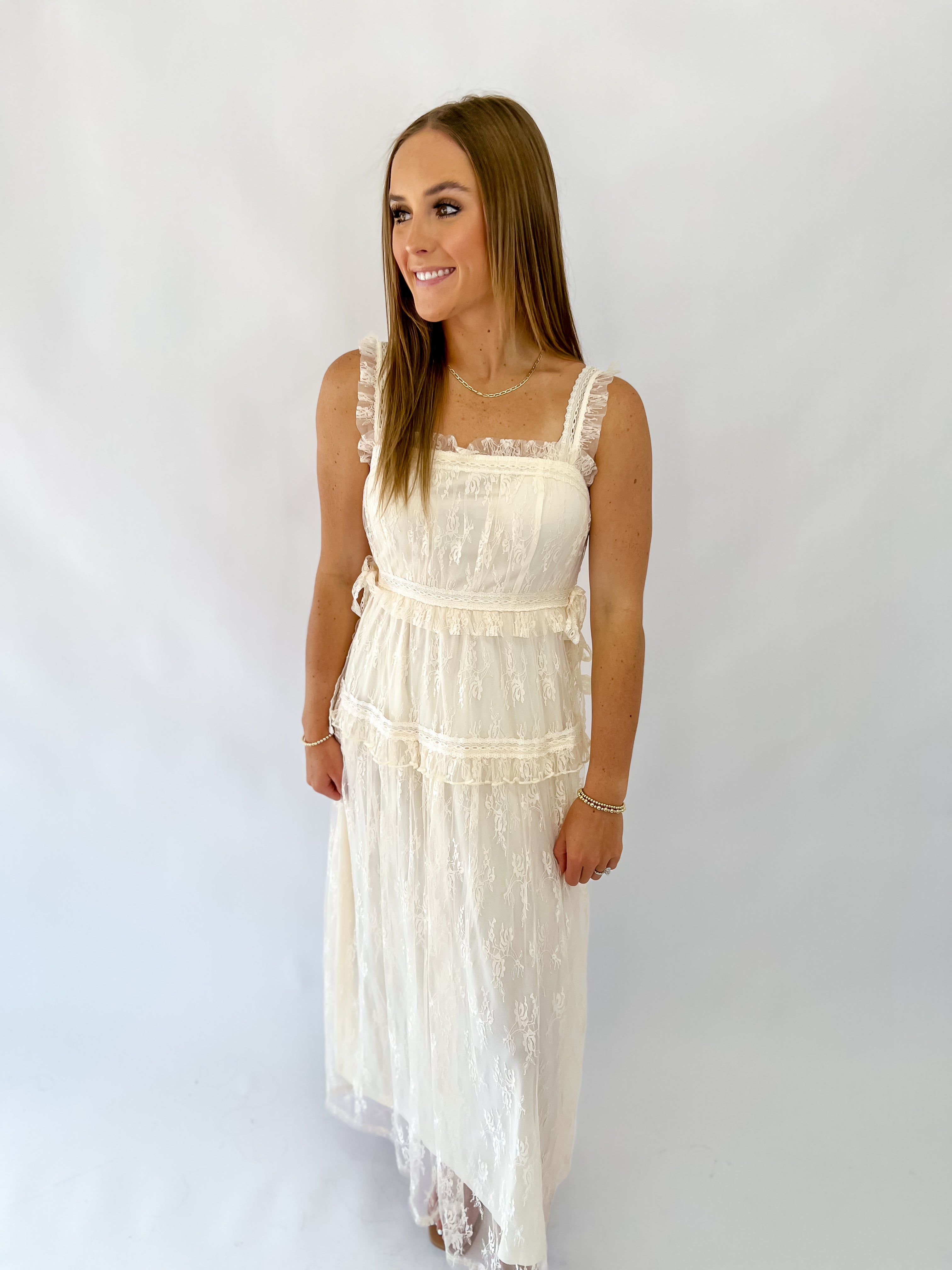Delicate Lace Maxi Dress - Ecru