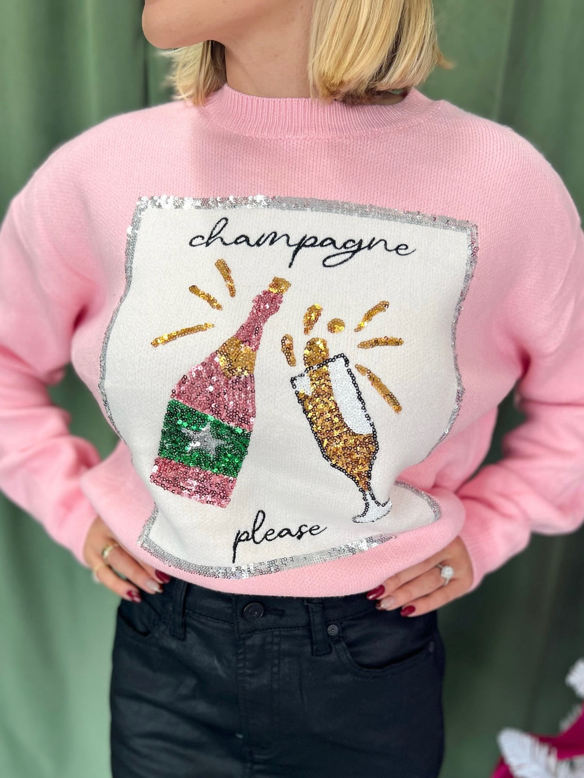 Champagne Toast Sequined Embroidered Sweater