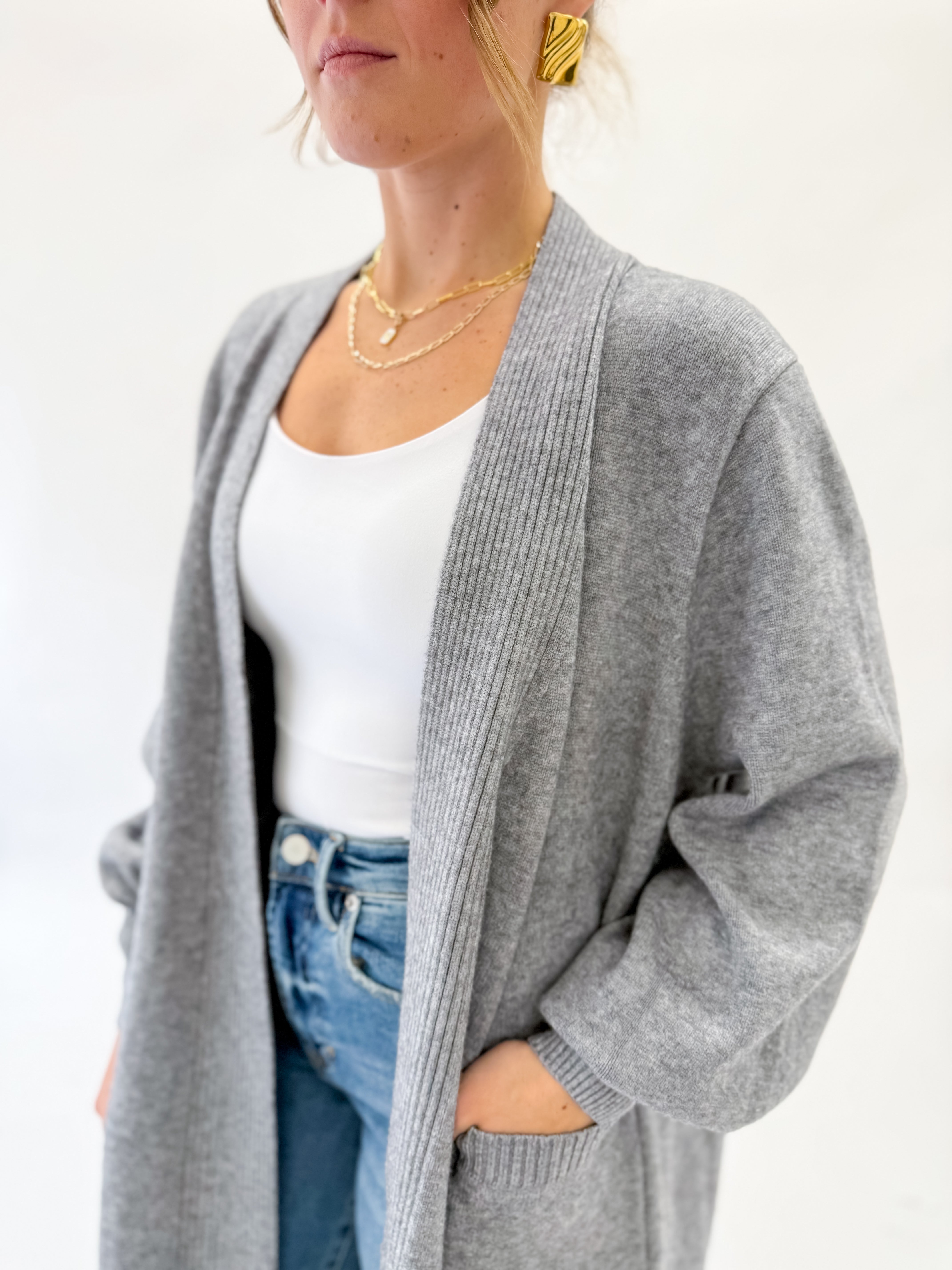Luxe Volume Sleeve Cardigan- Heather Grey