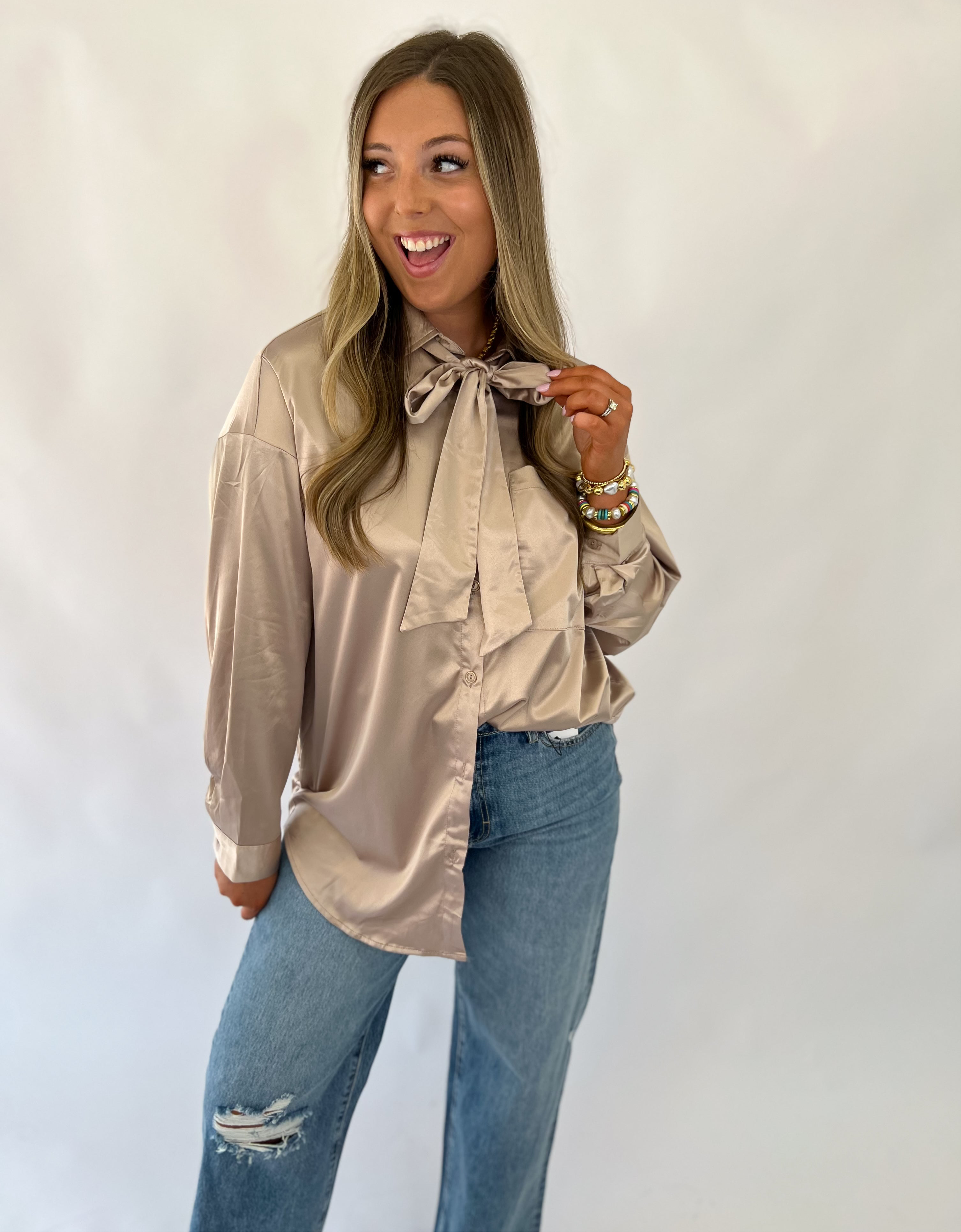 The Bellamy Bow-Tie Blouse - Champagne