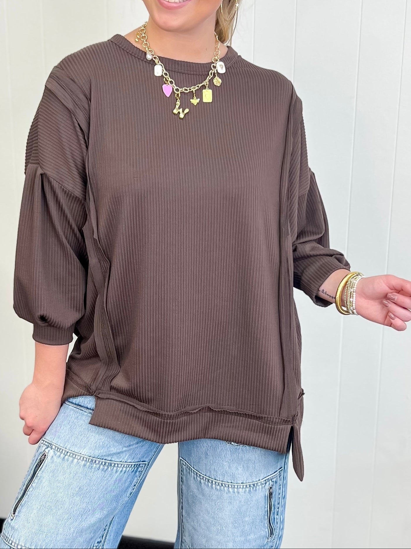 Over-Sized Brown Tunic Top-Brown