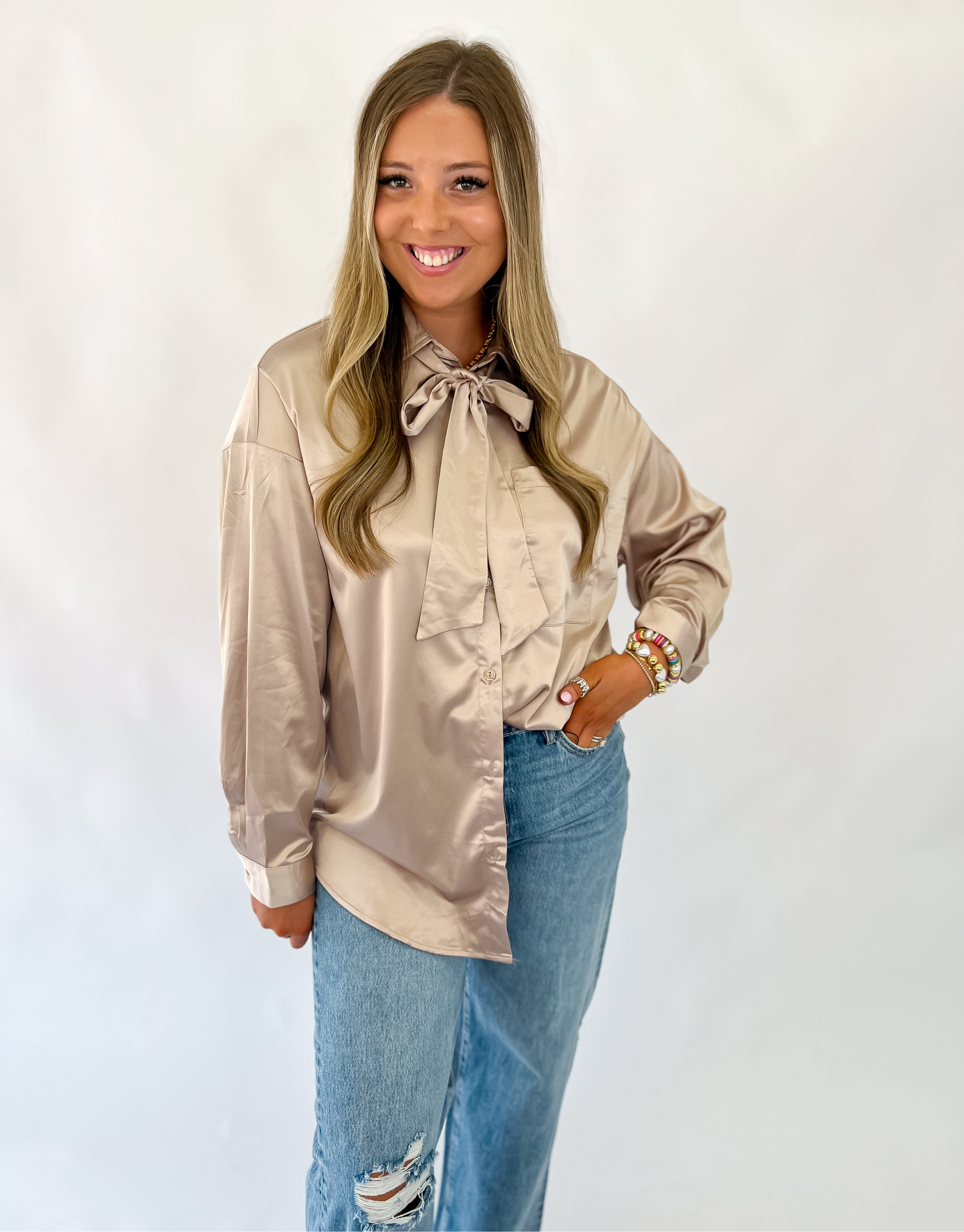 The Bellamy Bow-Tie Blouse - Champagne