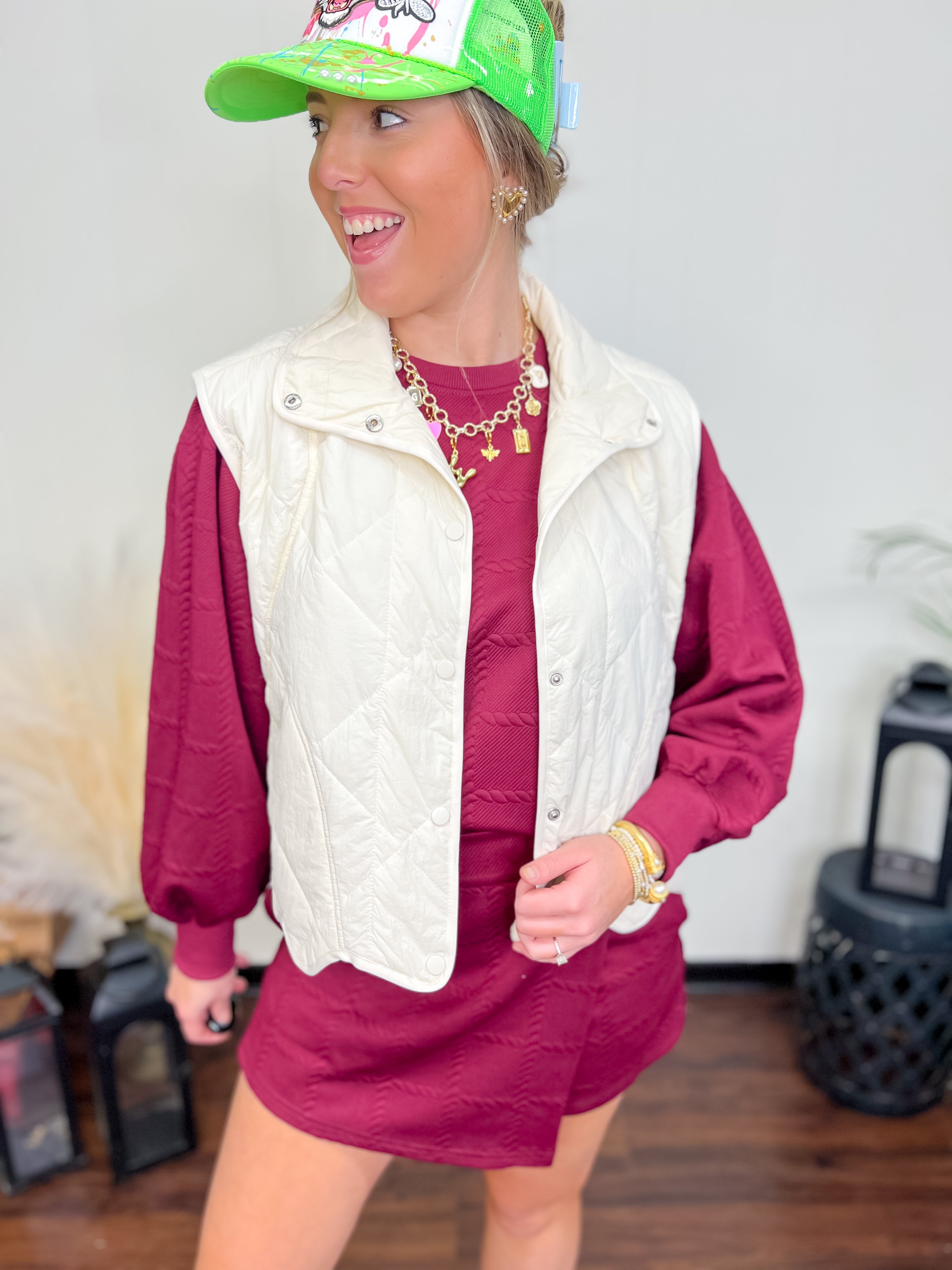 Talk Is Cheap Quilted Vest-Cream