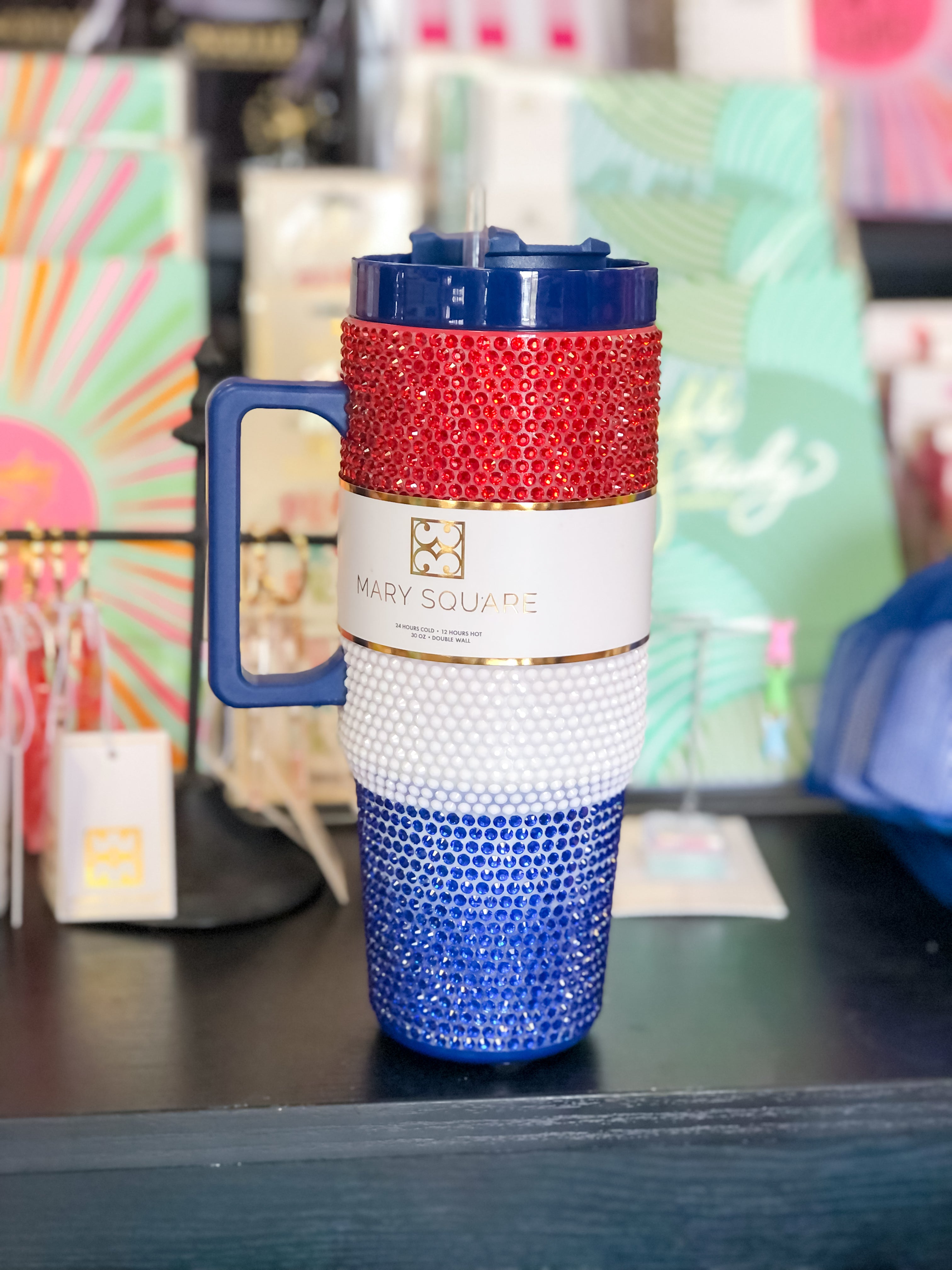 [Mary Square] 30 oz To-Go Tumbler Red, White & Blue