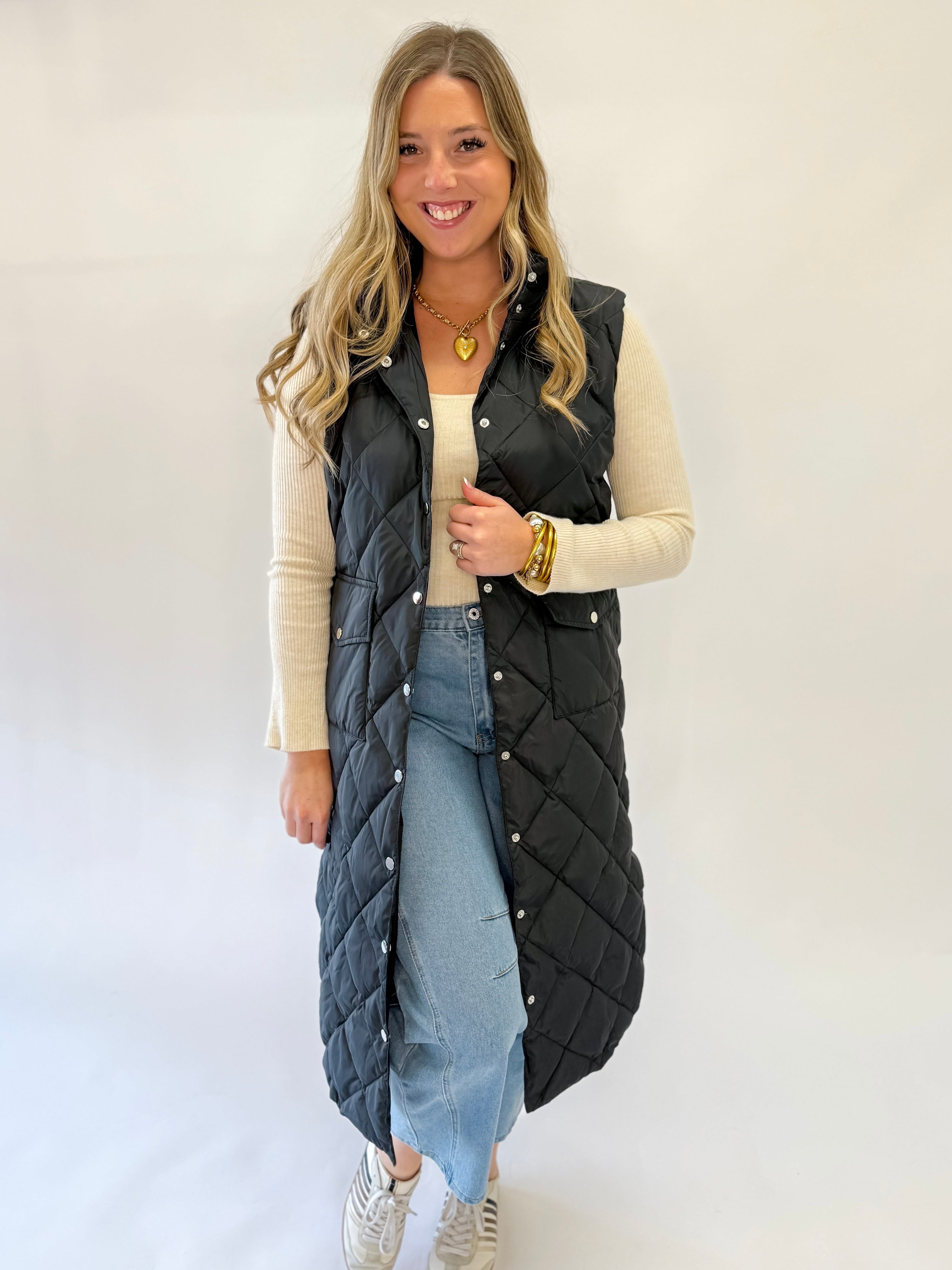 Shea Long Down Filled Quilted Vest