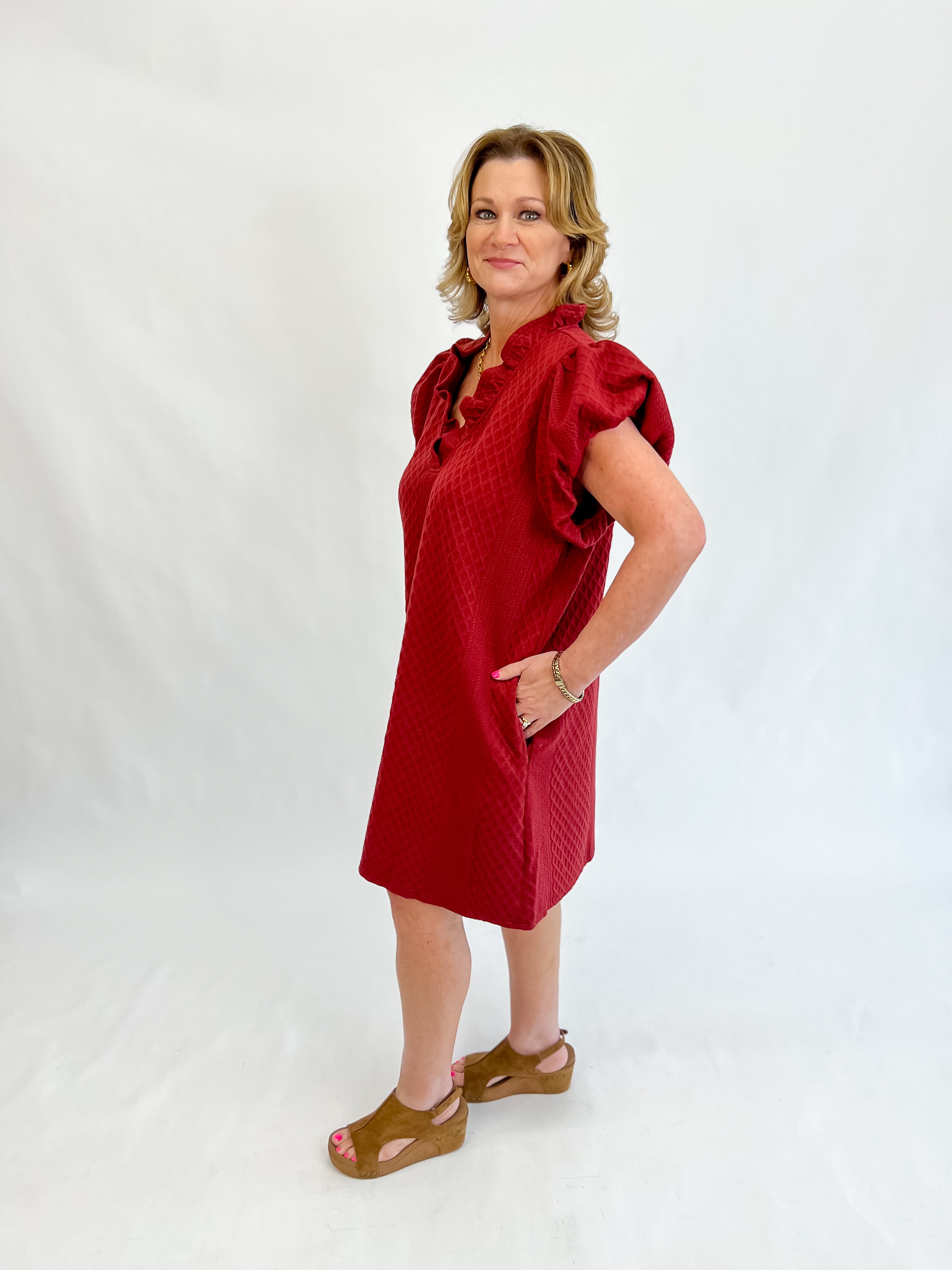 Ruby Textured V Neck Dress- Plus Size