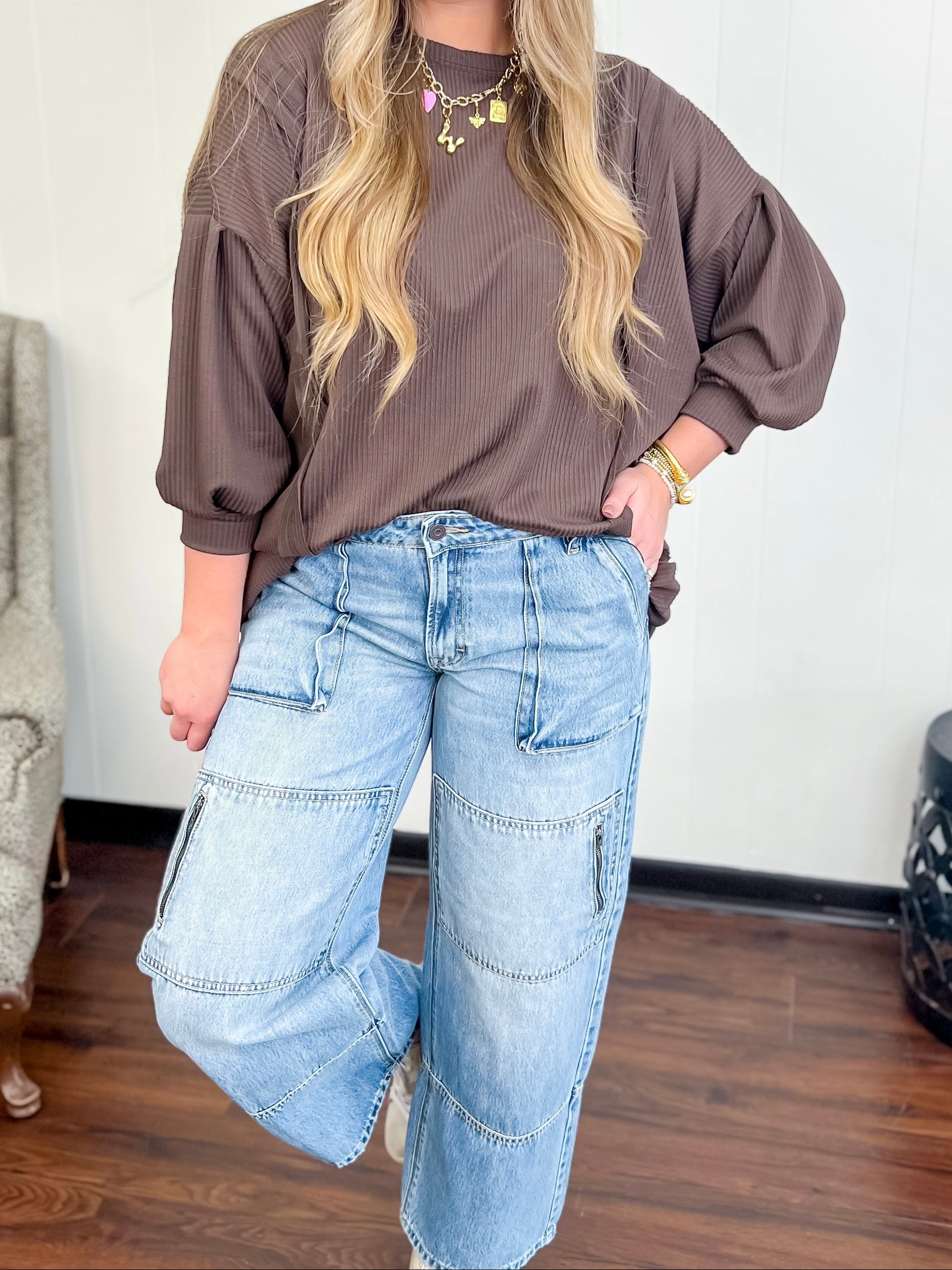 Over-Sized Brown Tunic Top-Brown