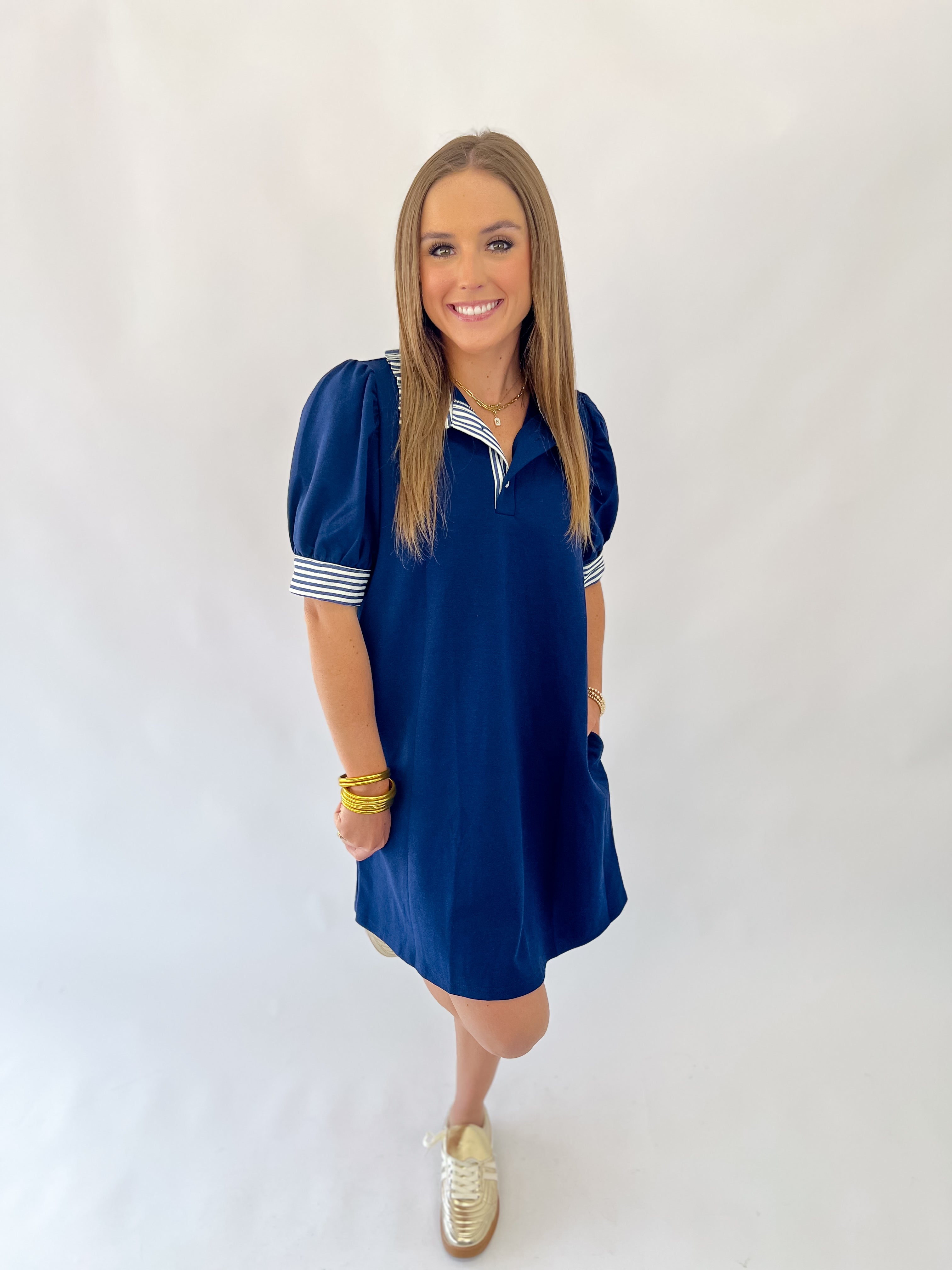 Navy Striped Sensation Knit Polo Pull-Over Dress