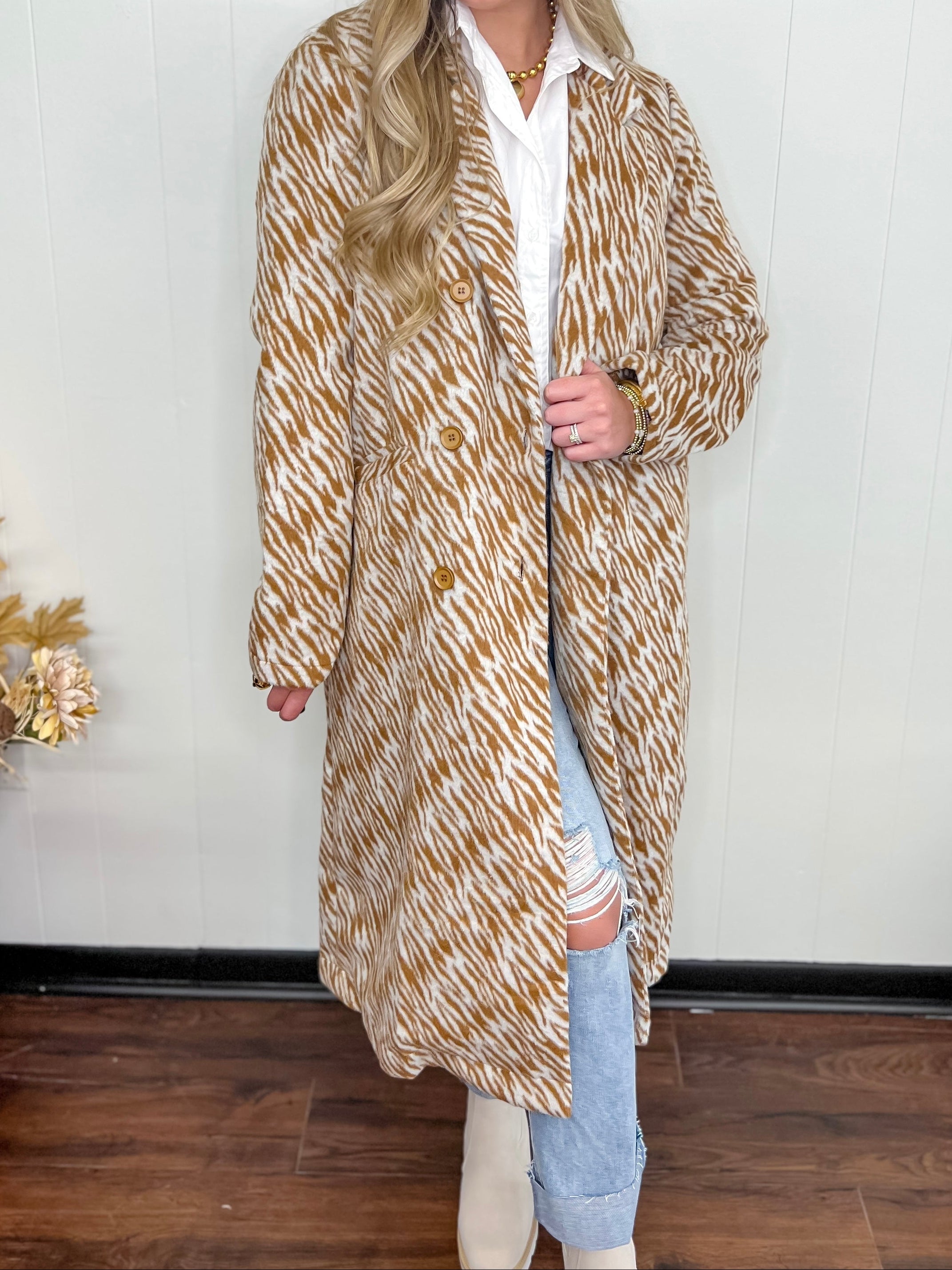 Be Fearless Zebra Long Coat-Camel