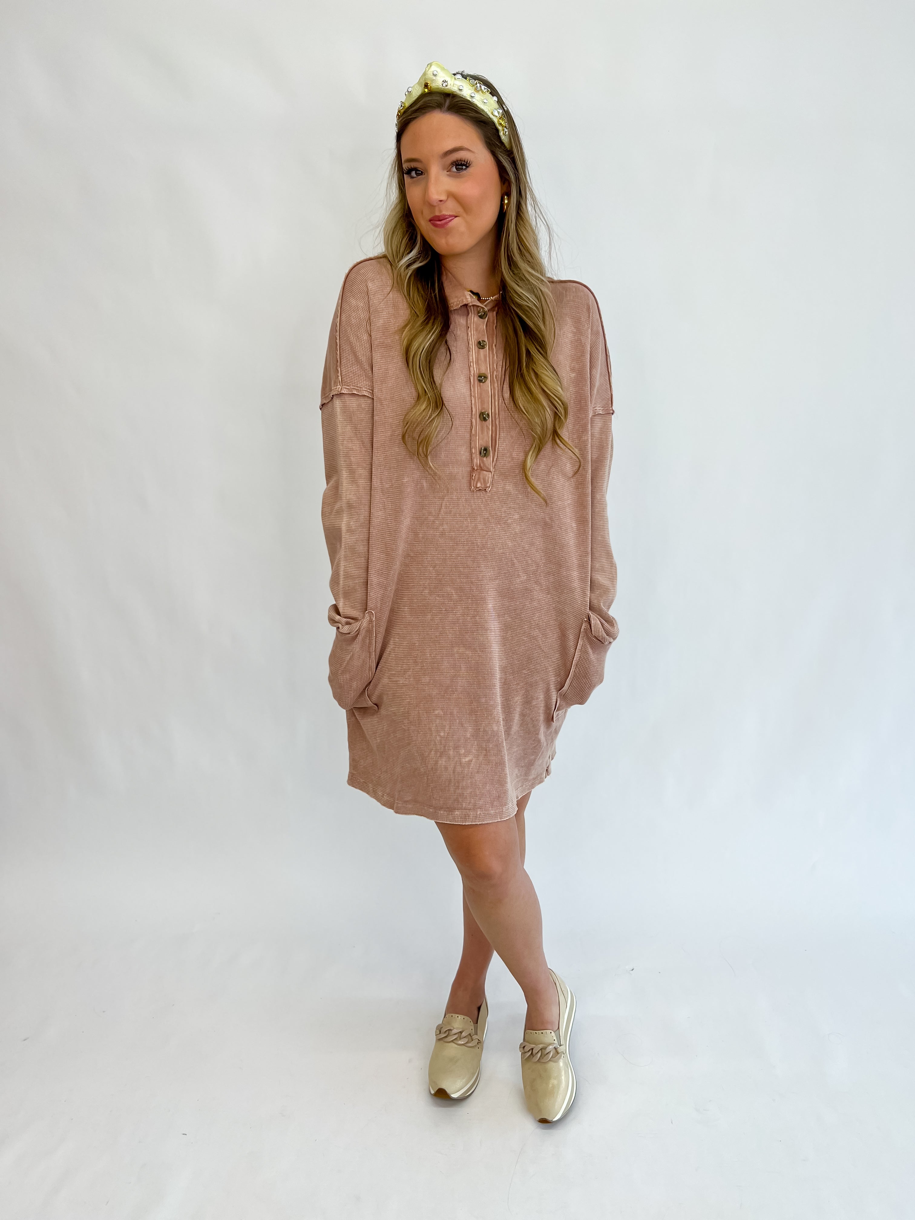 Mineral Wash Polo Dress-Sugar Rose