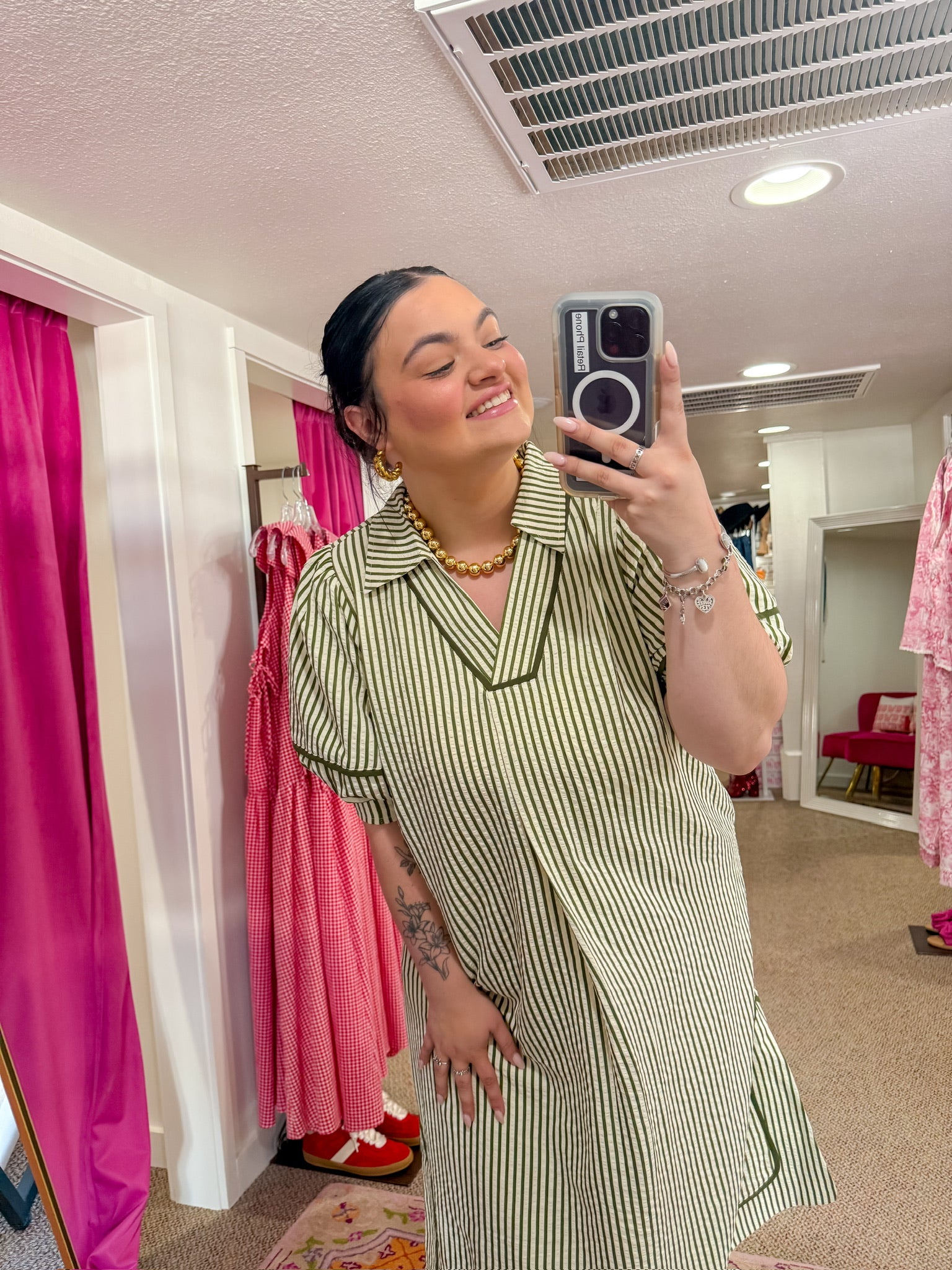 Olive Grove Striped Midi Dress - Lt. Olive