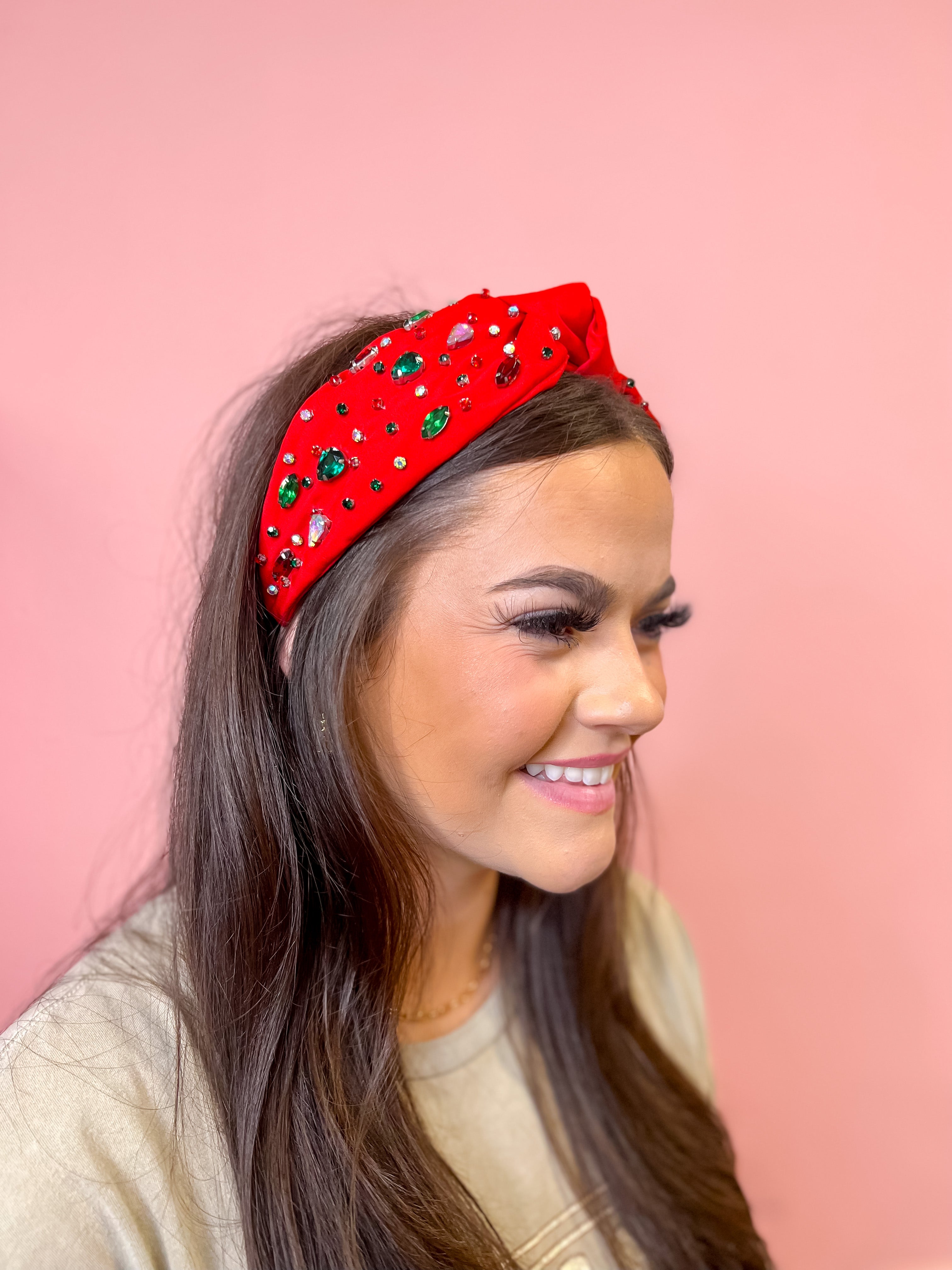 Jovie Jeweled Headband-Red