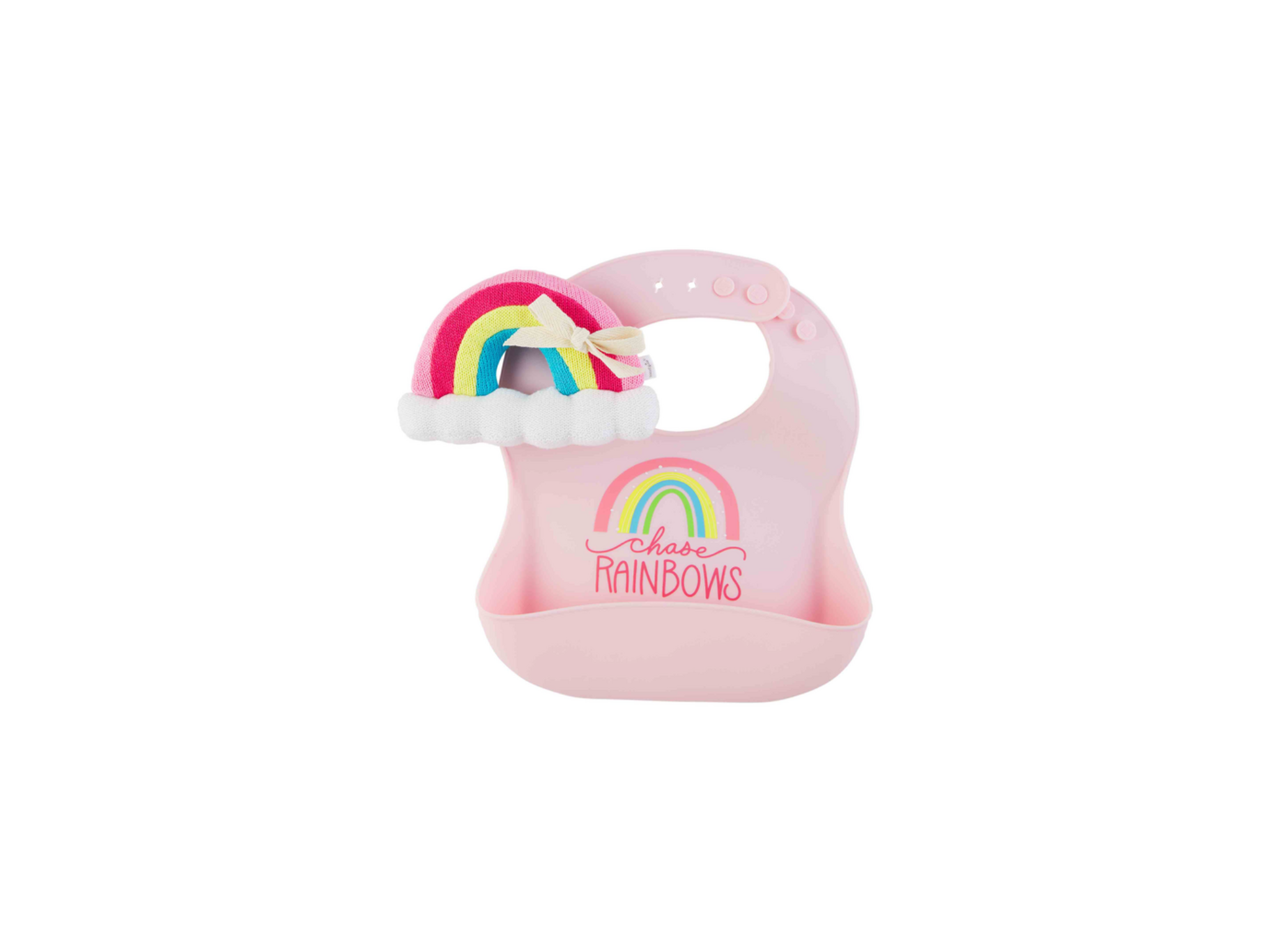 Pink Rainbow Bib & Rattle Set