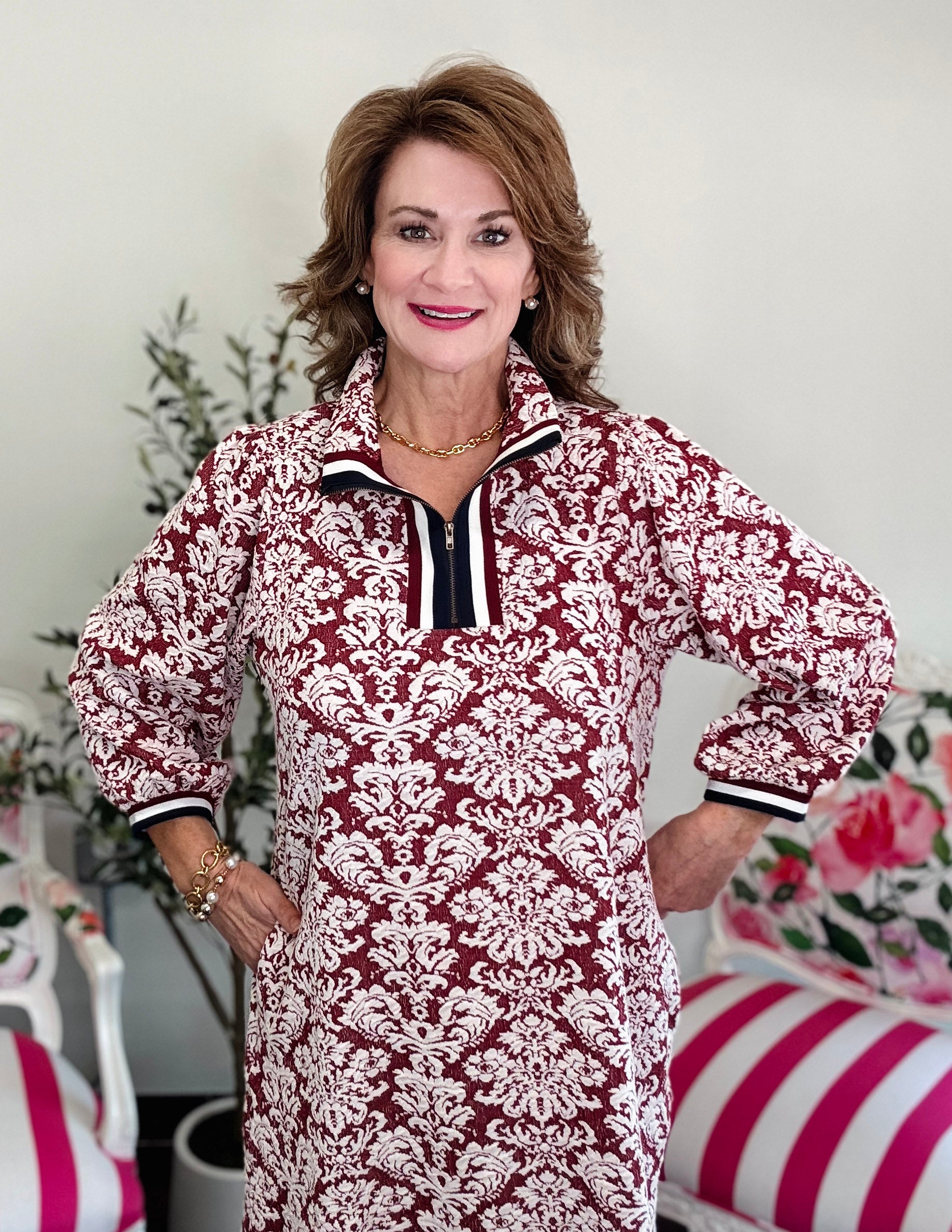 Burgundy Damask Dress