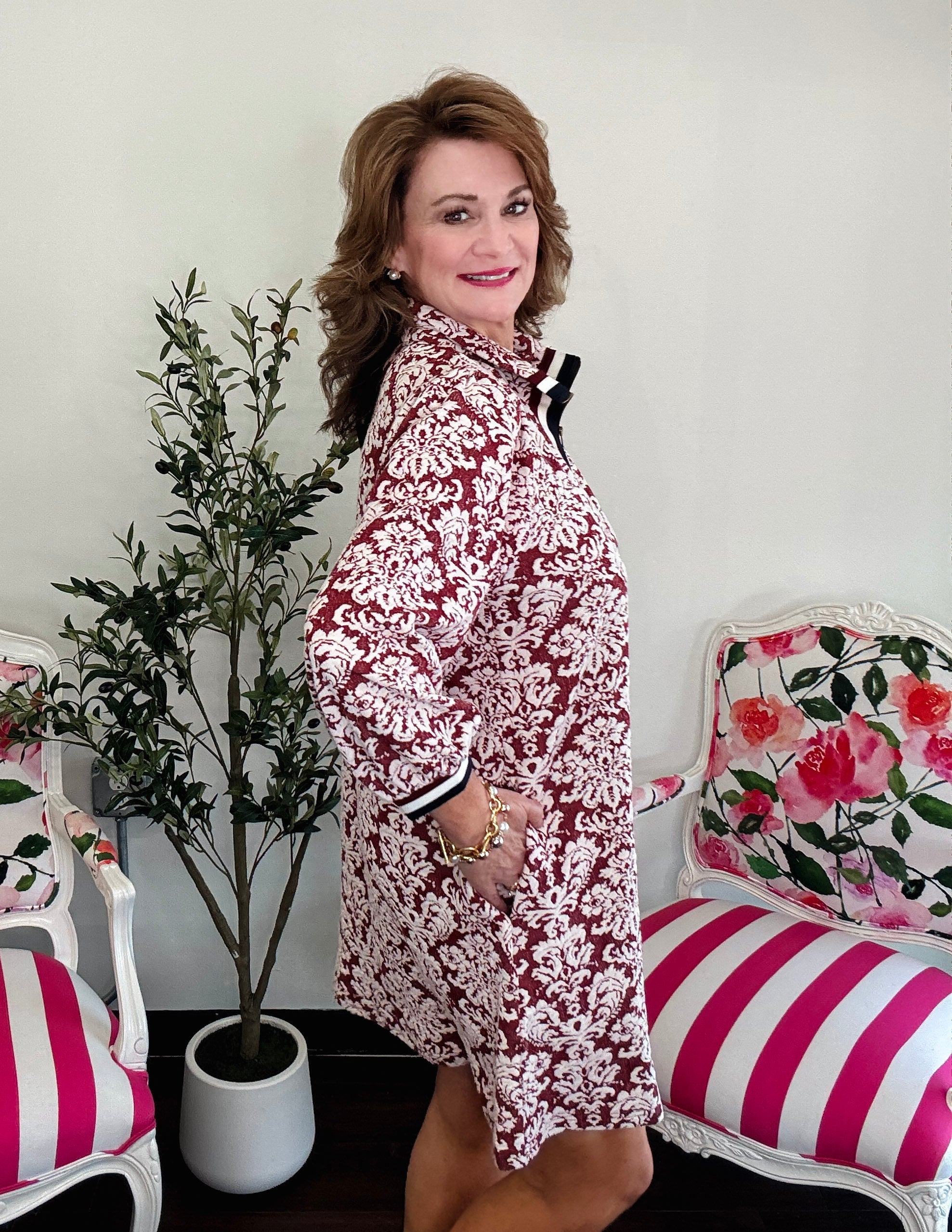 Burgundy Damask Dress