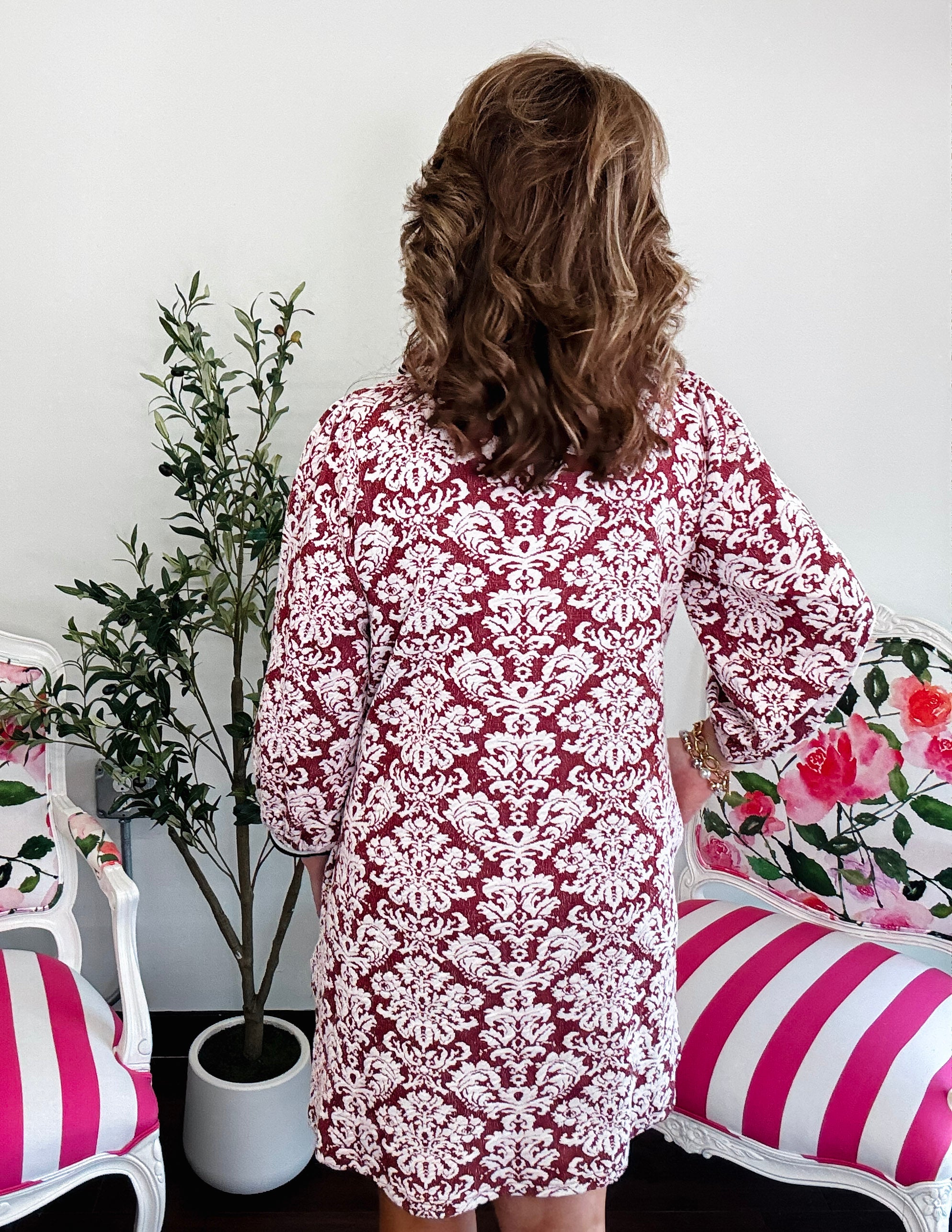 Burgundy Damask Dress