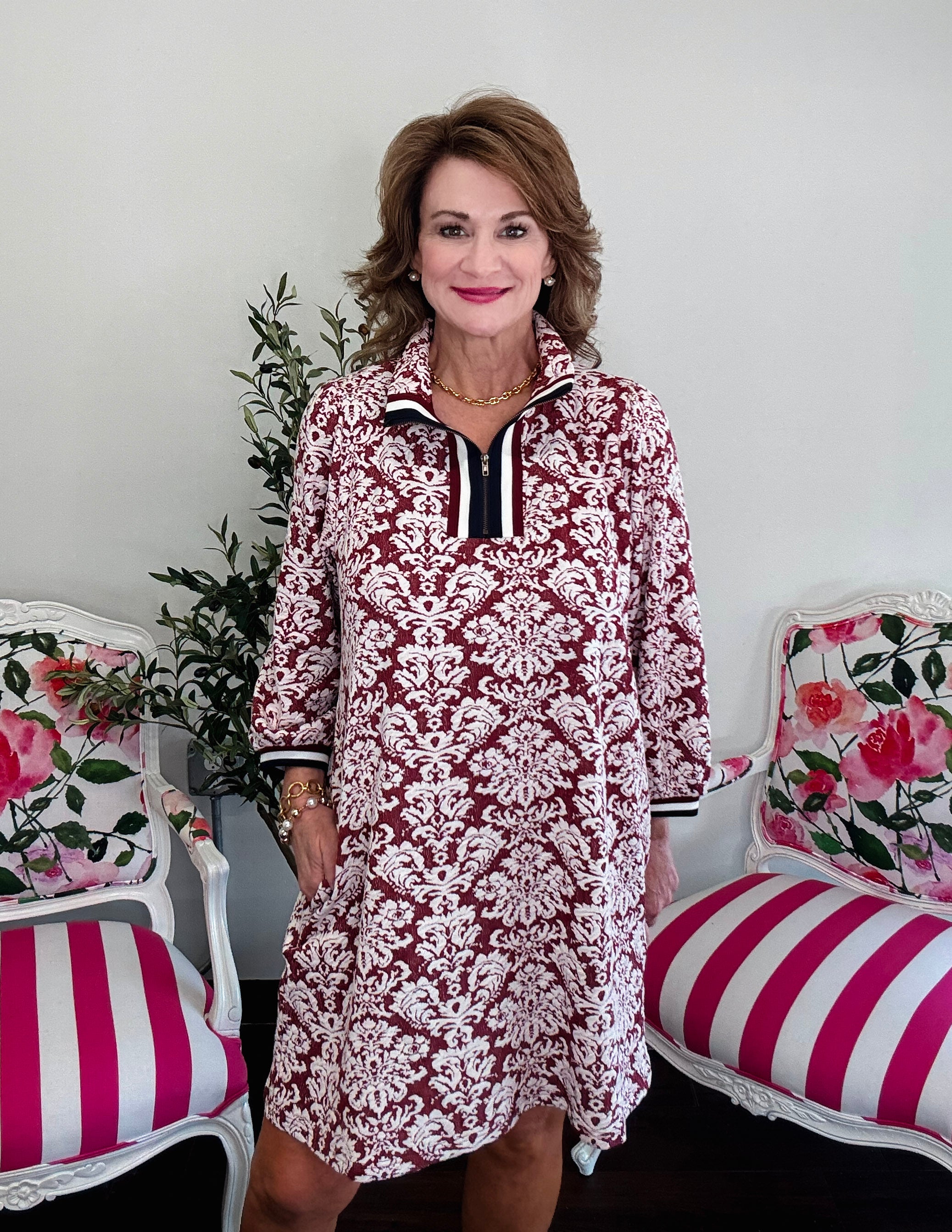 Burgundy Damask Dress
