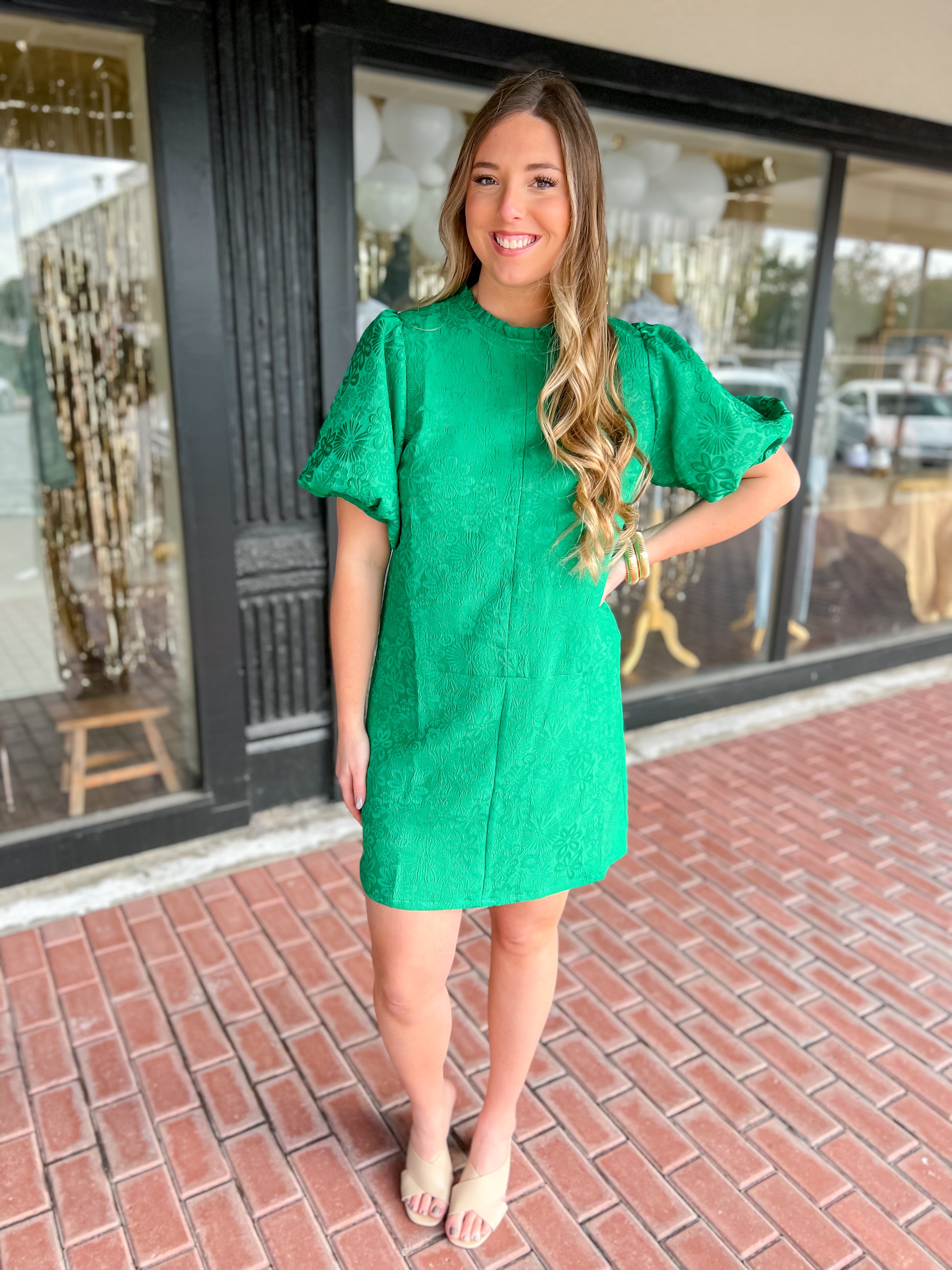 [THML] Day Maker Puff Sleeve Dress-Green