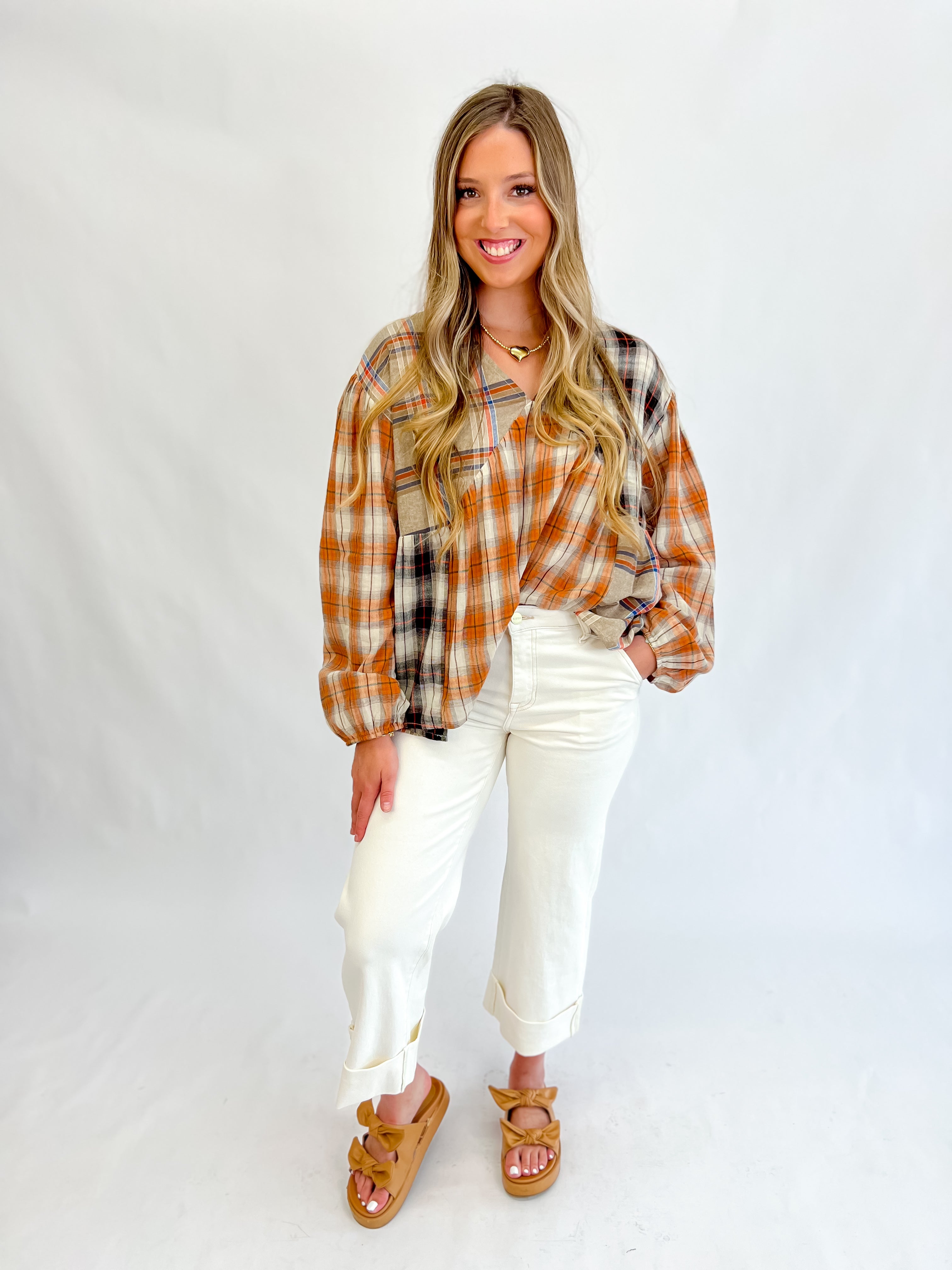 Lounge in Plaid Babydoll Top - Coffee Latte