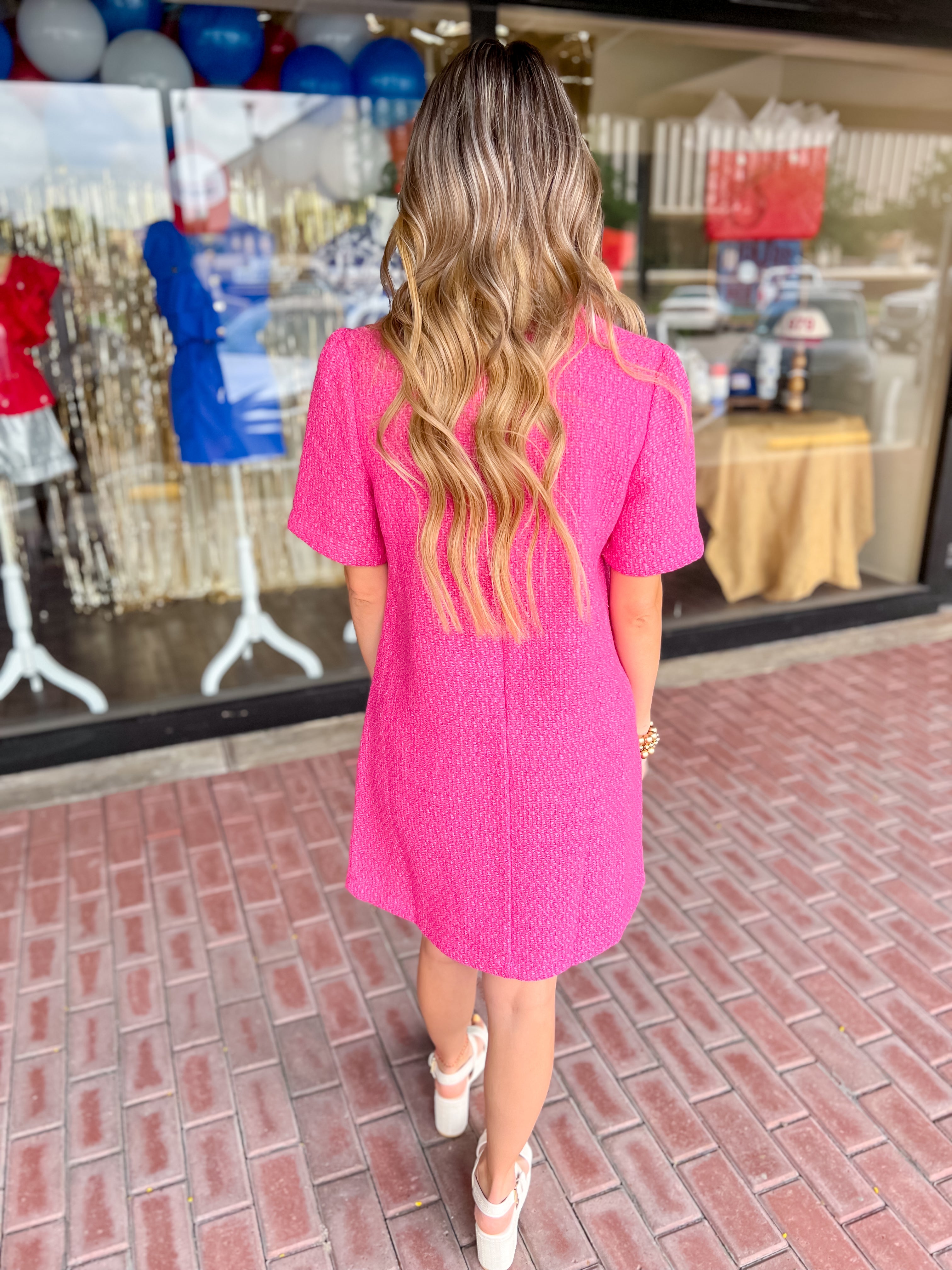 Londyn Tweed Mini Dress-Pink