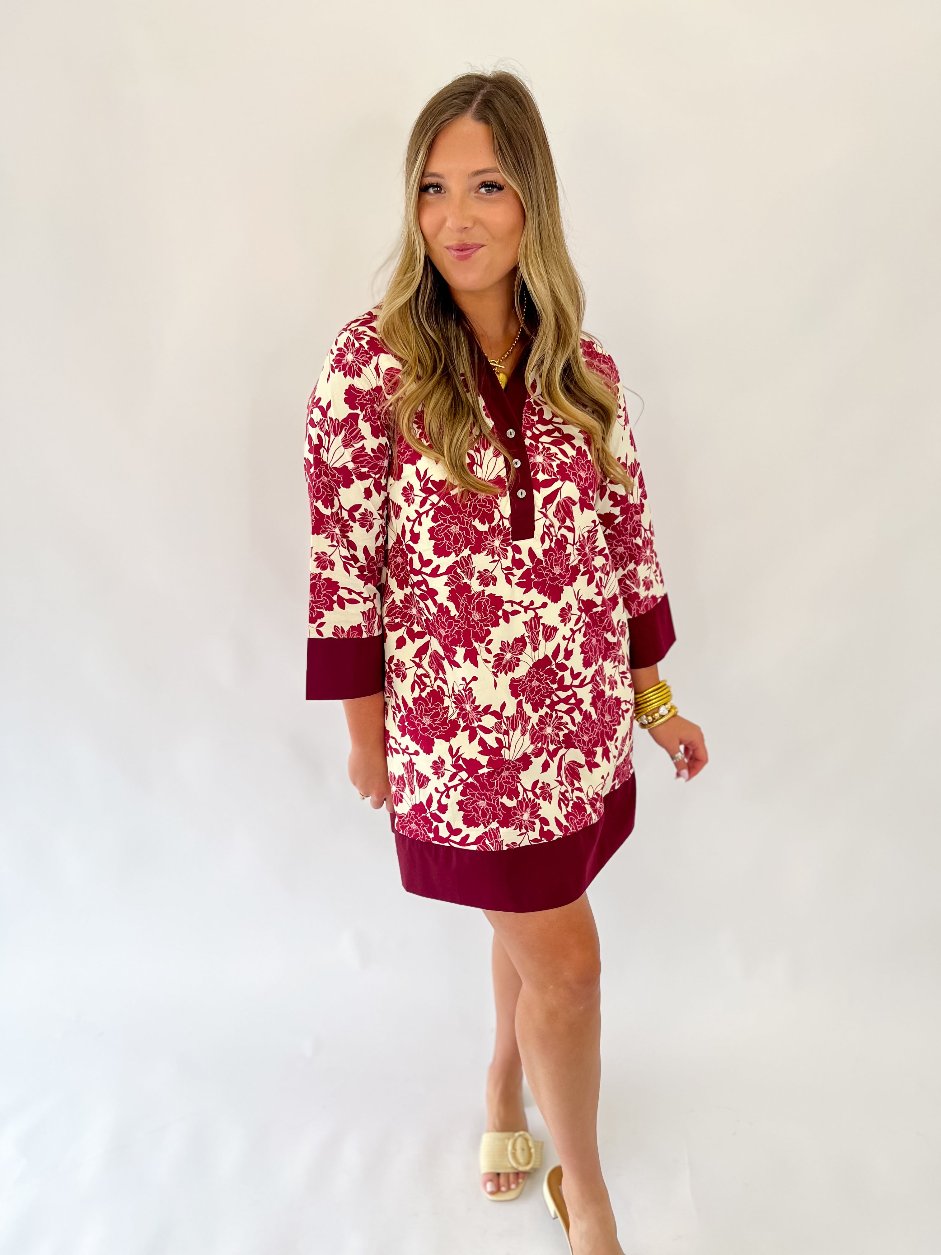 Fine Floral Burgundy Dress