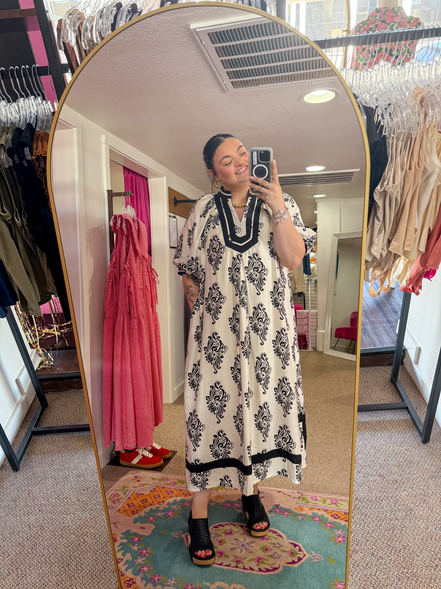 Lila Blossom Print Midi Dress- Off White