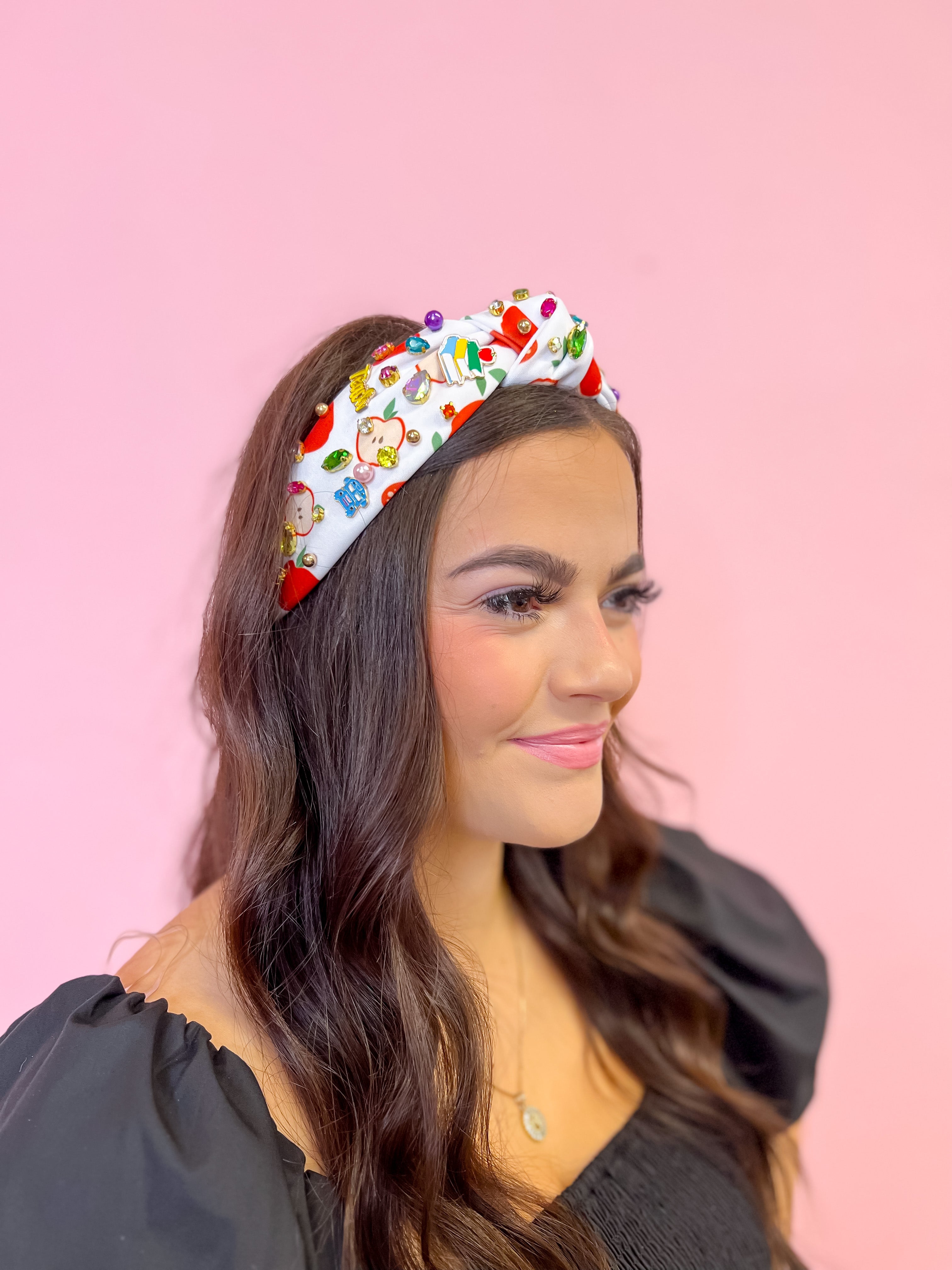 White Back 2 School  Knotted Headband with  Gems