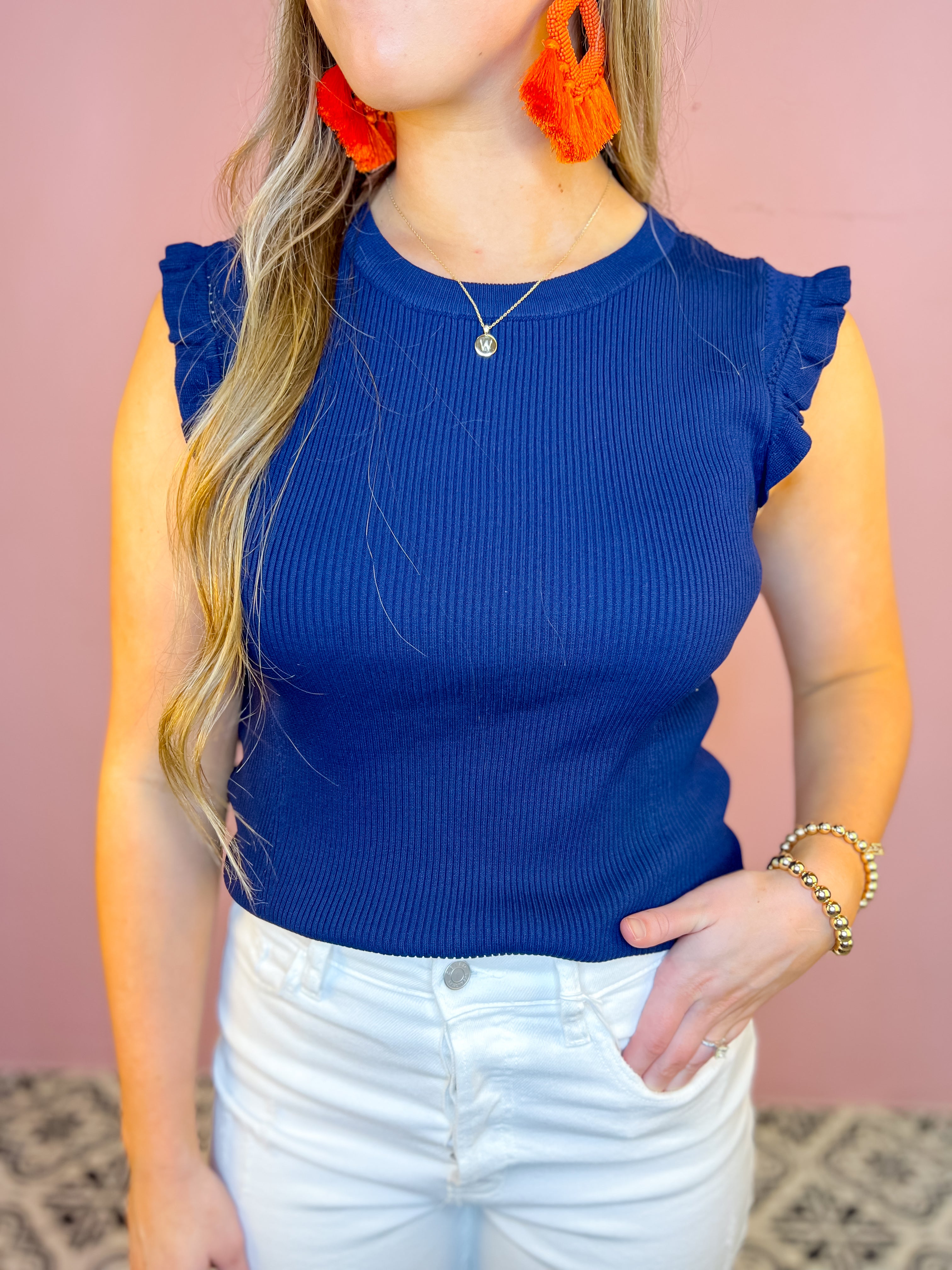 [Plus Size] Charmingly Cute Knit Top-Navy