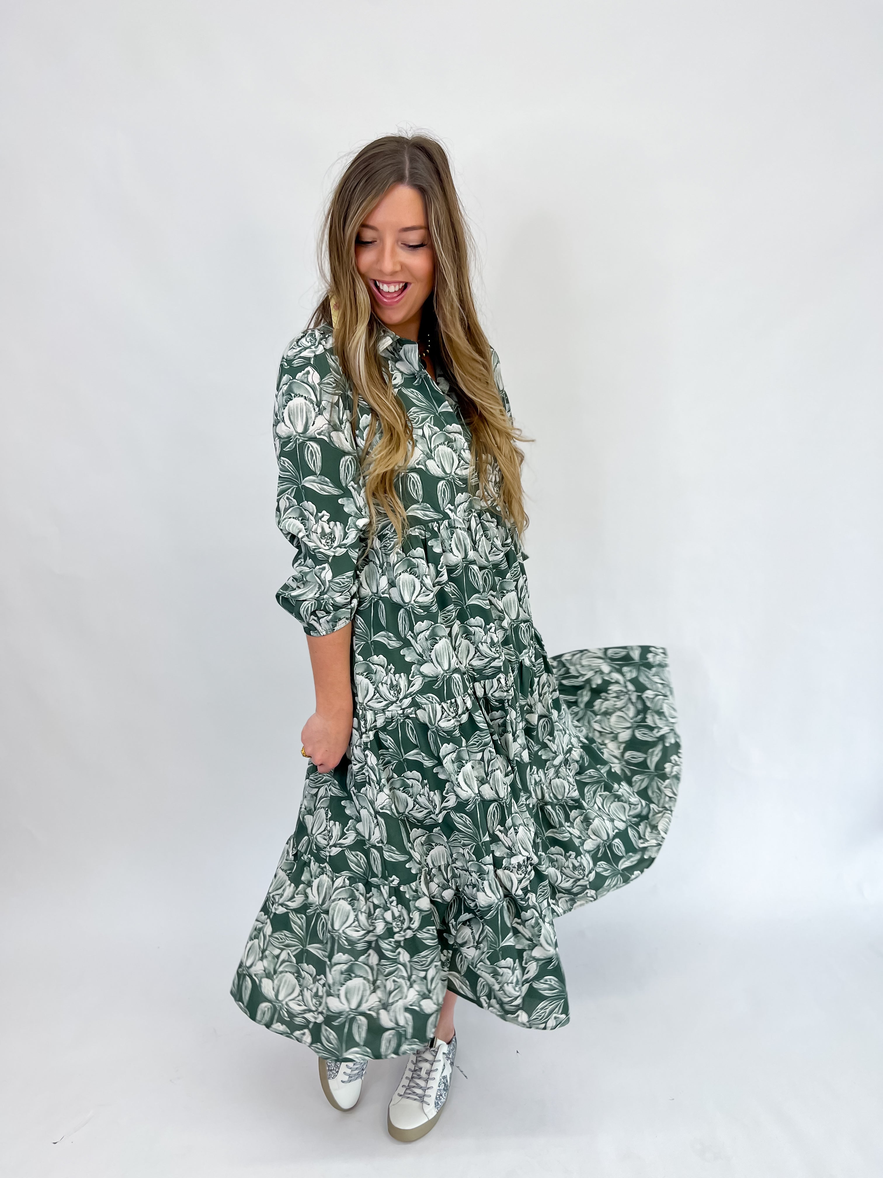 In Full Motion Midi Dress-H Green