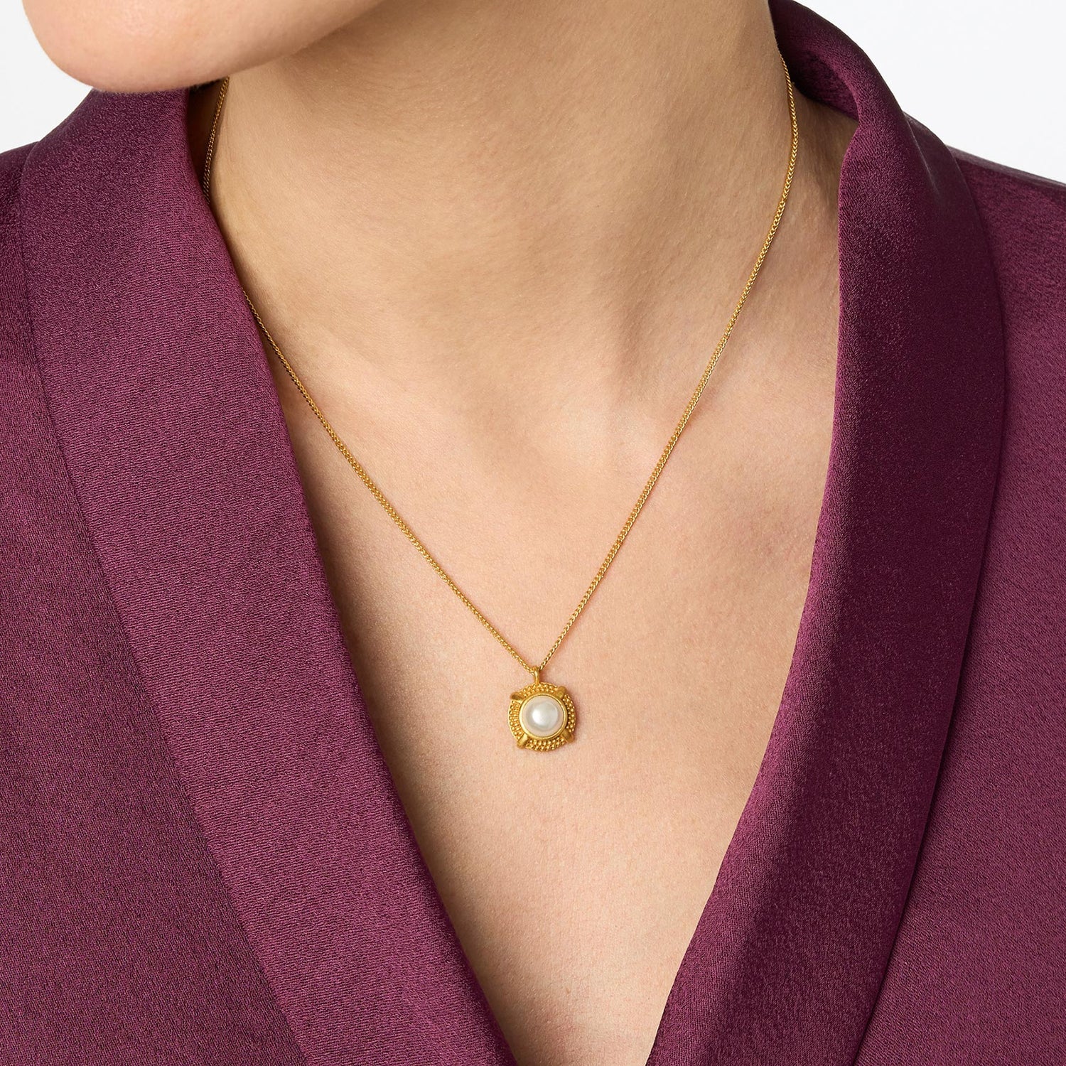 [Julie Vos] Cabochon Solitaire Necklace-Gold-Pearl