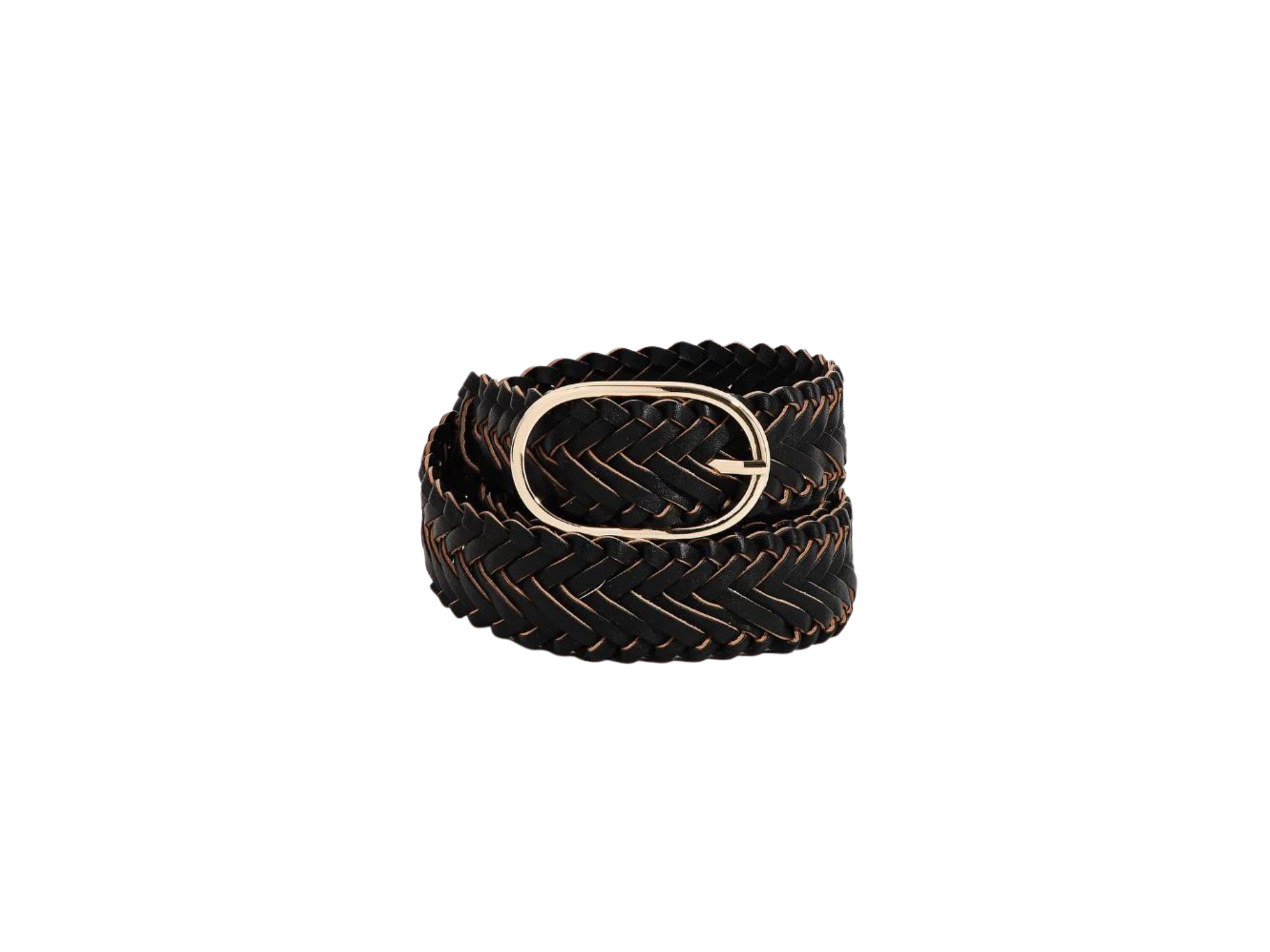 Braided Faux Leather Oval Buckle Belt-Black