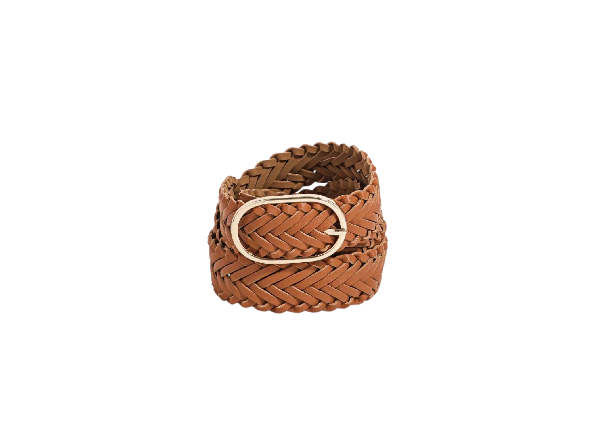 Braided Faux Leather Oval Buckle Belt-Brown
