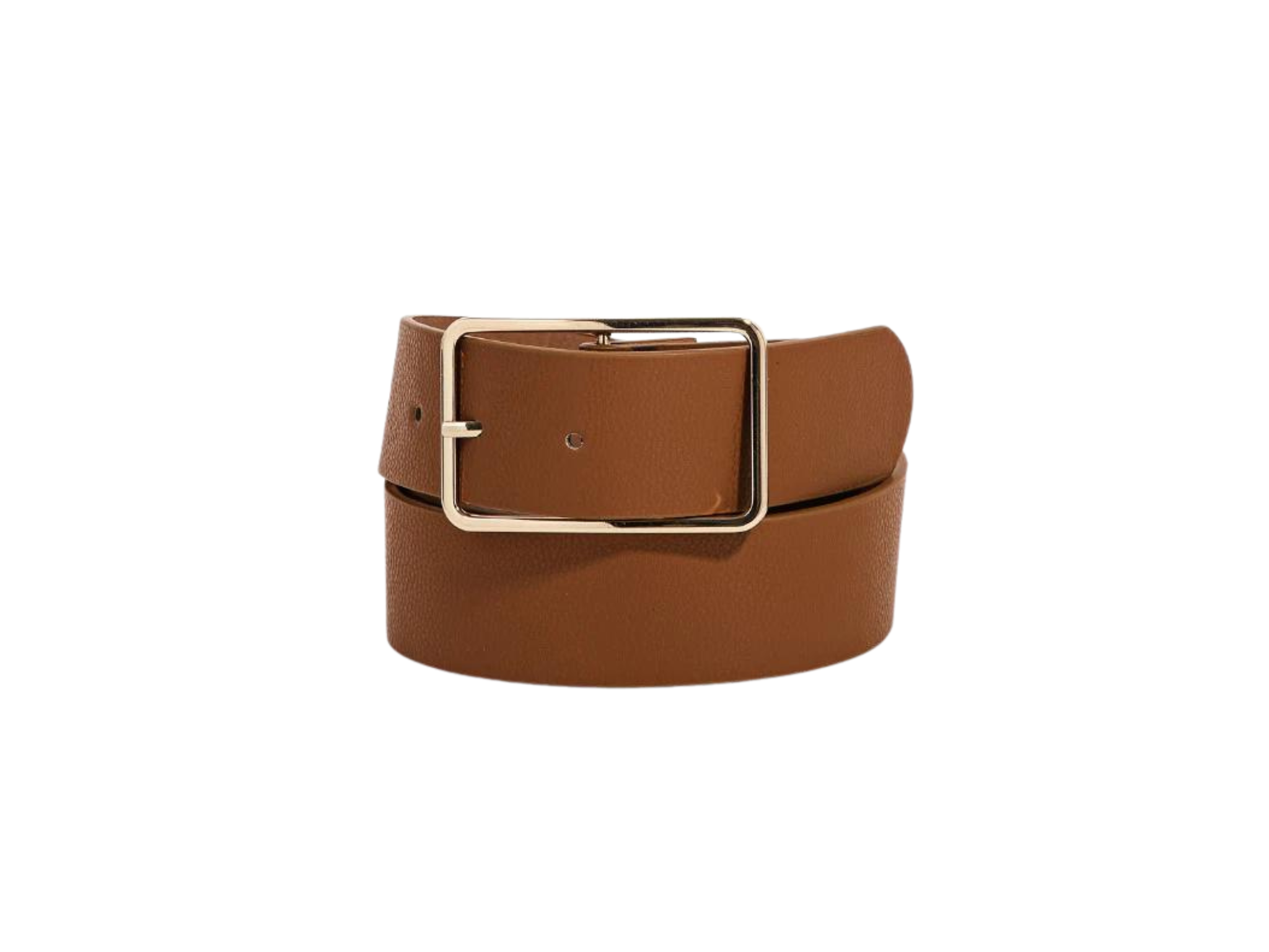 Faux Leather Rectangle Cutout Buckle-Brown