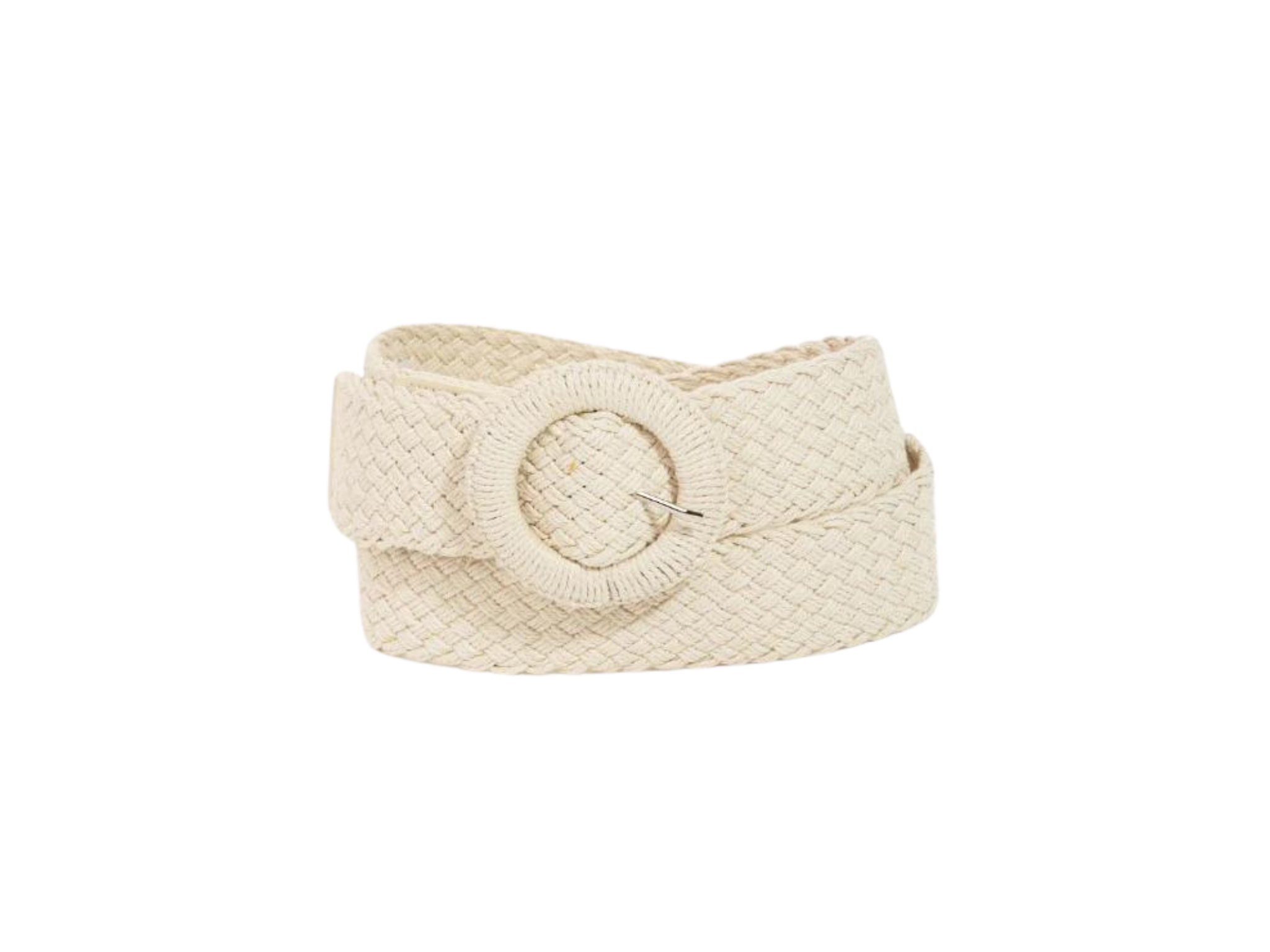 Monotone Hoop Buckle Braided Belt-Ivory
