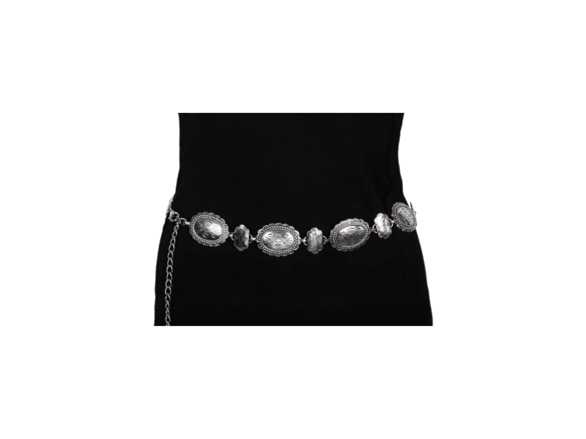 Oval Concho Disc Chain Belt-Silver