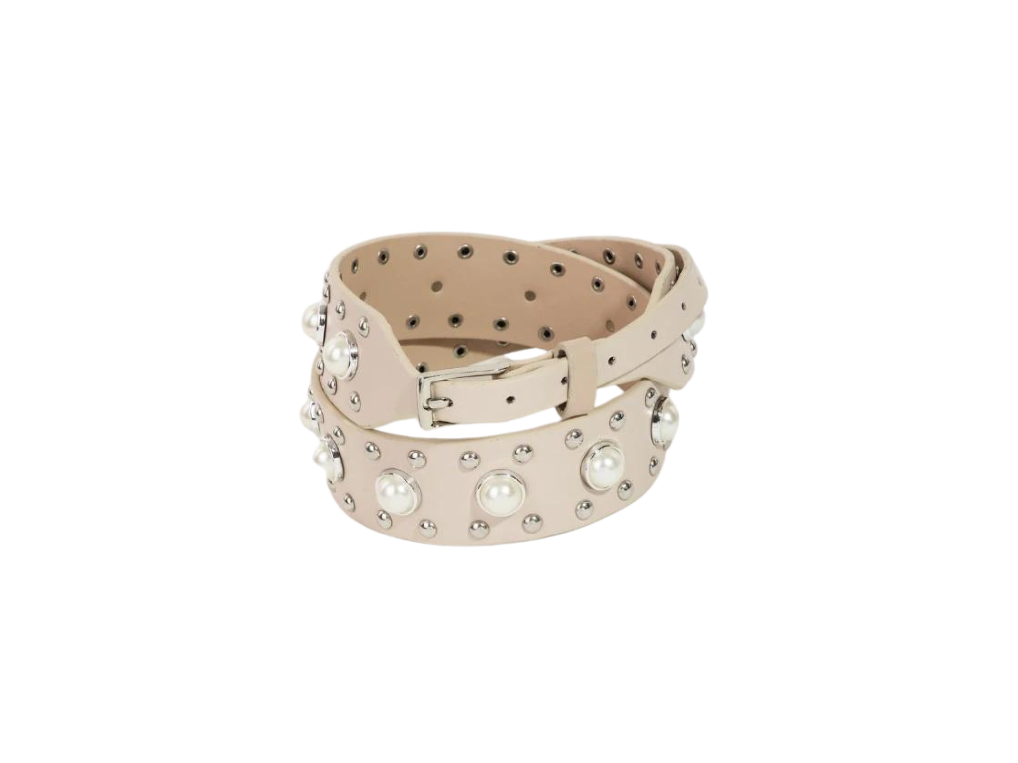 Pearly Studded Faux Leather Belt-Ivory