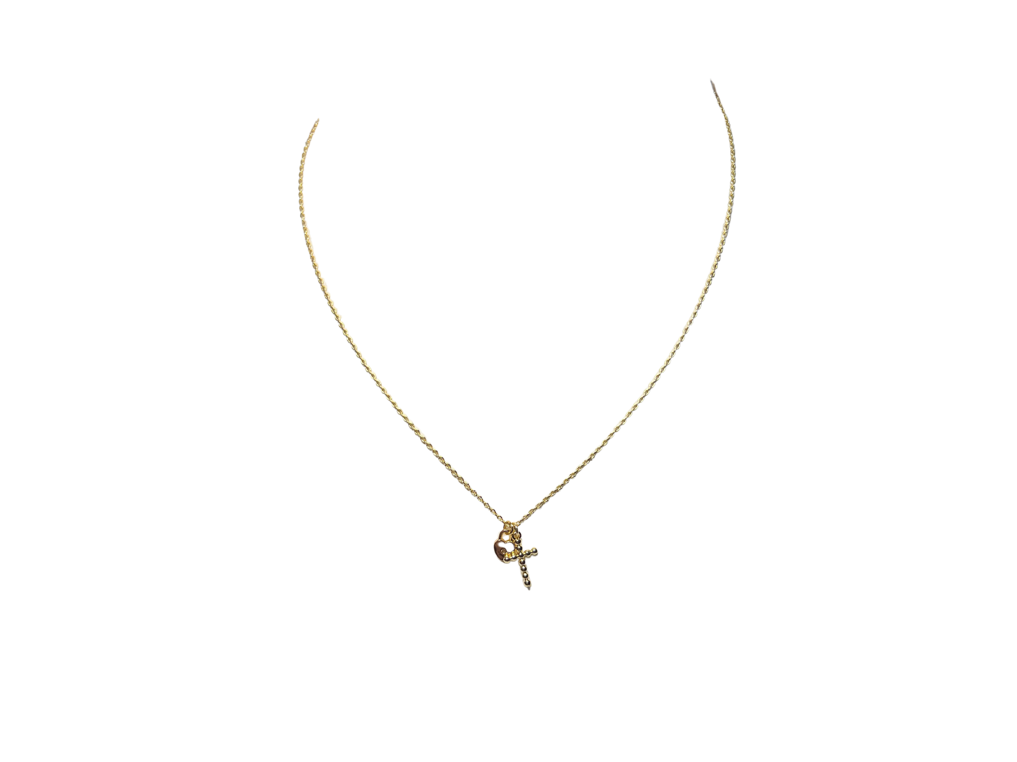 Cross Heart Pendant Necklace-Gold