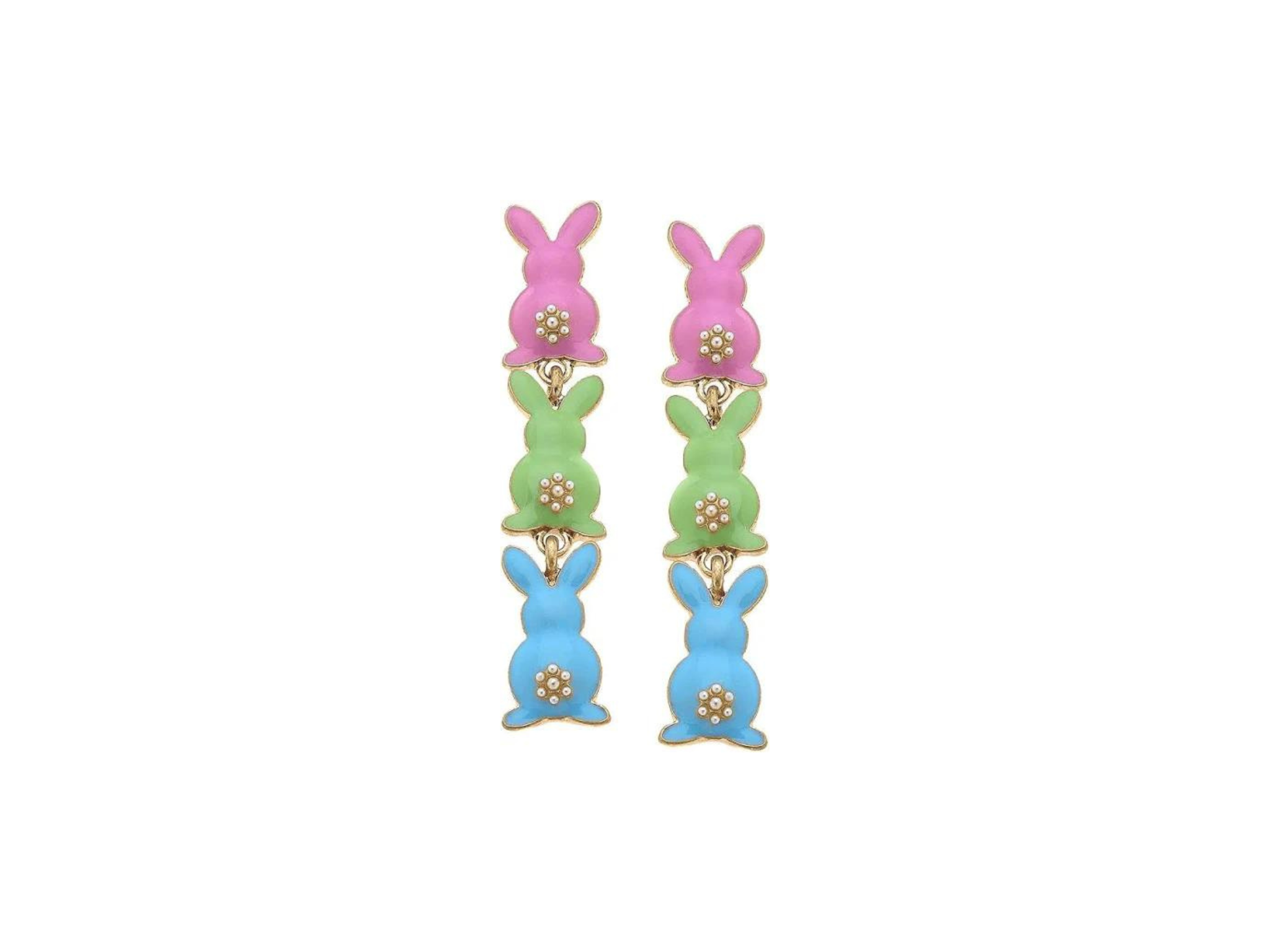 Linked Easter Bunnies Enamel Earrings-Pastel Multi
