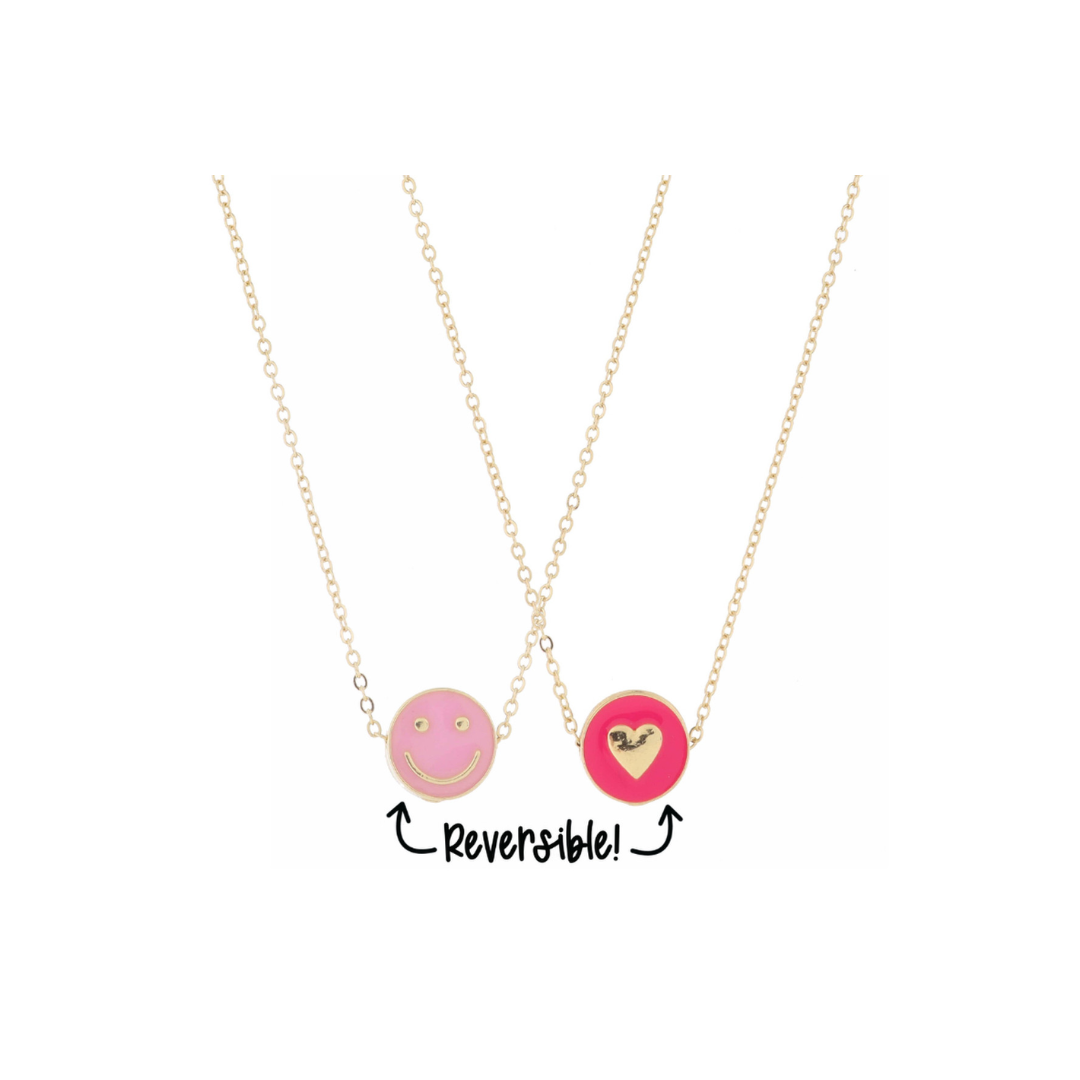 [Jane Marie] Kids Reversible Necklace-Happy Face/Hot Pink Heart