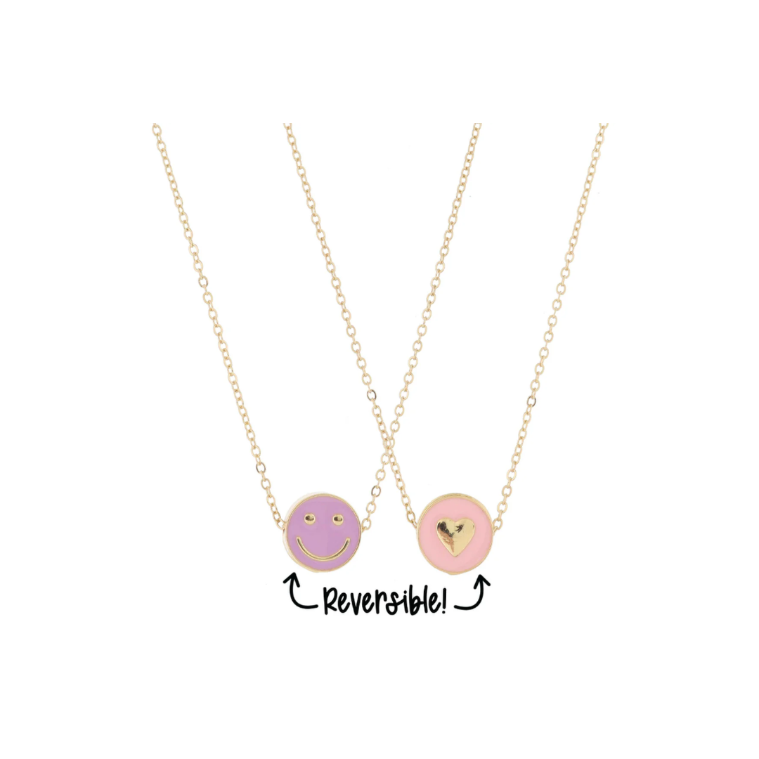 [Jane Marie] Kids Reversible Necklace-Happy Face/Pink Heart