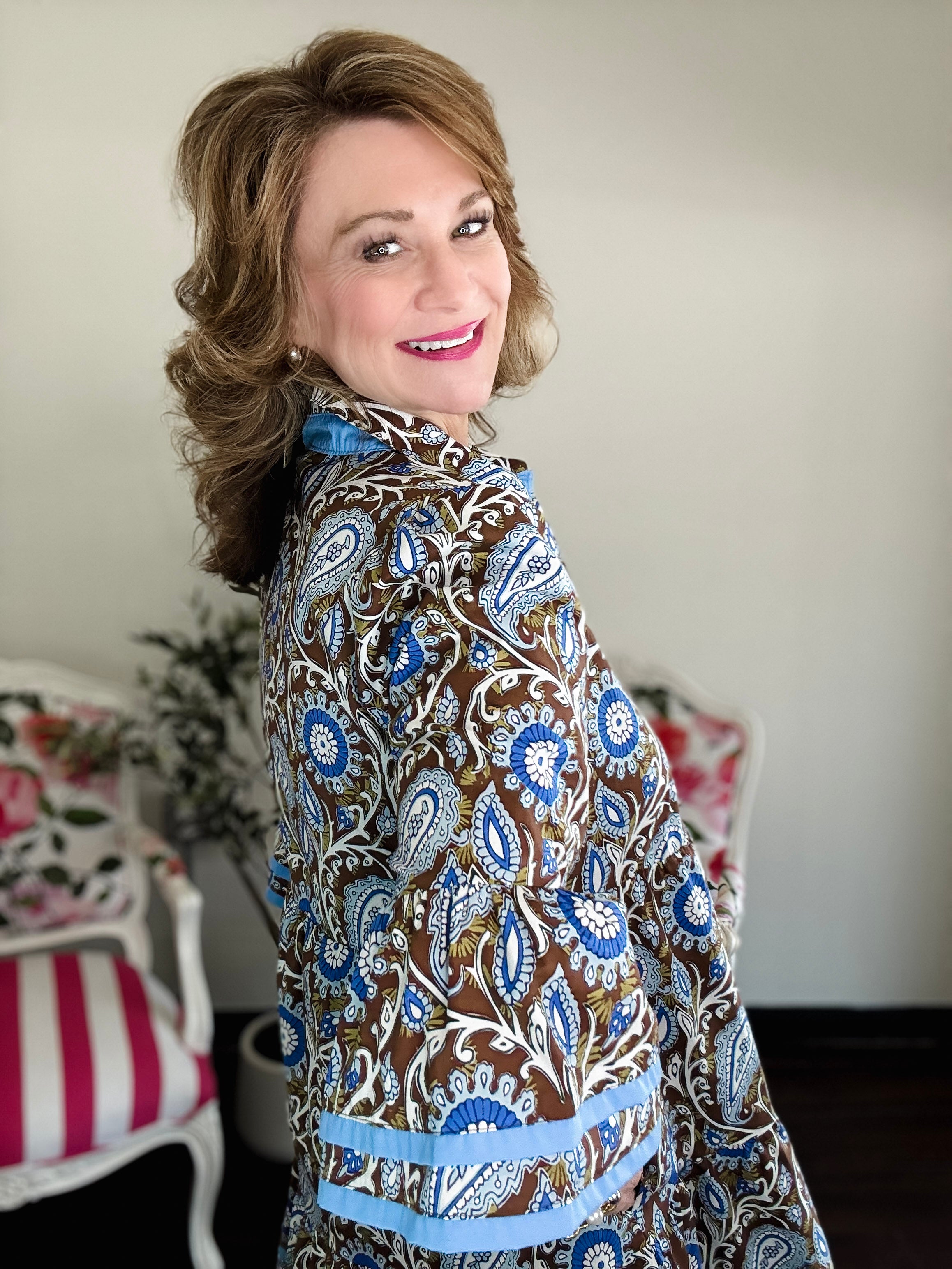 Caris 3/4 Bell Sleeve Paisley Dress-Brown