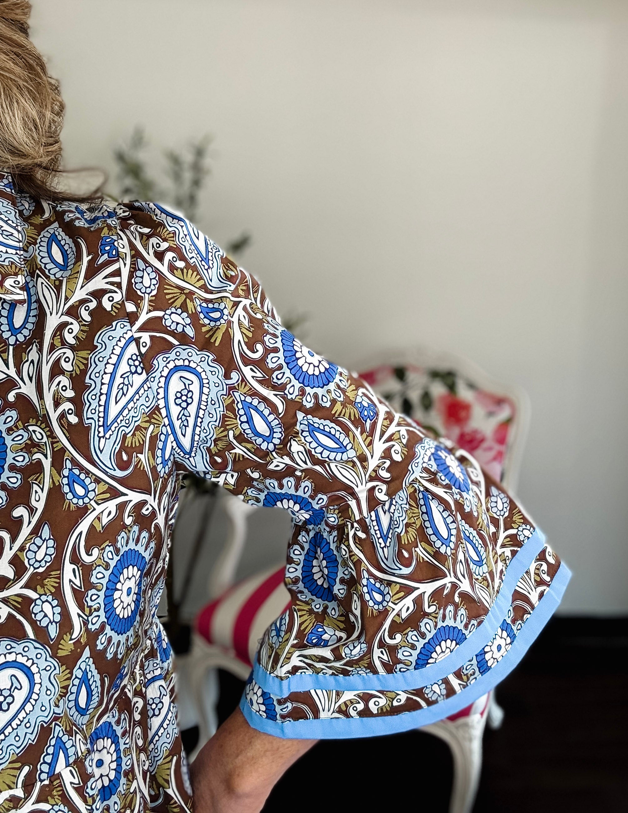 Caris 3/4 Bell Sleeve Paisley Dress-Brown