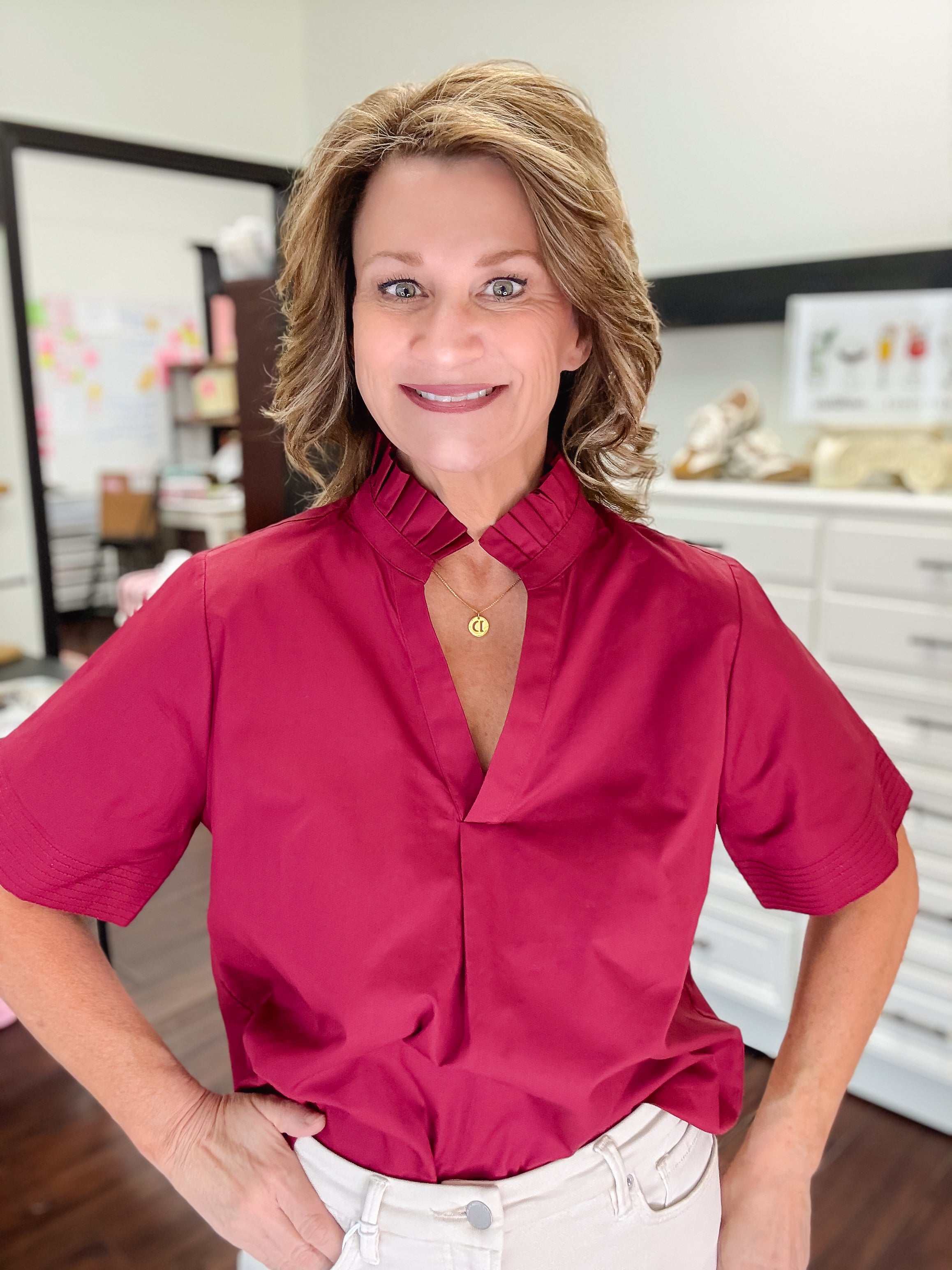 Classic Style Top-Burgundy