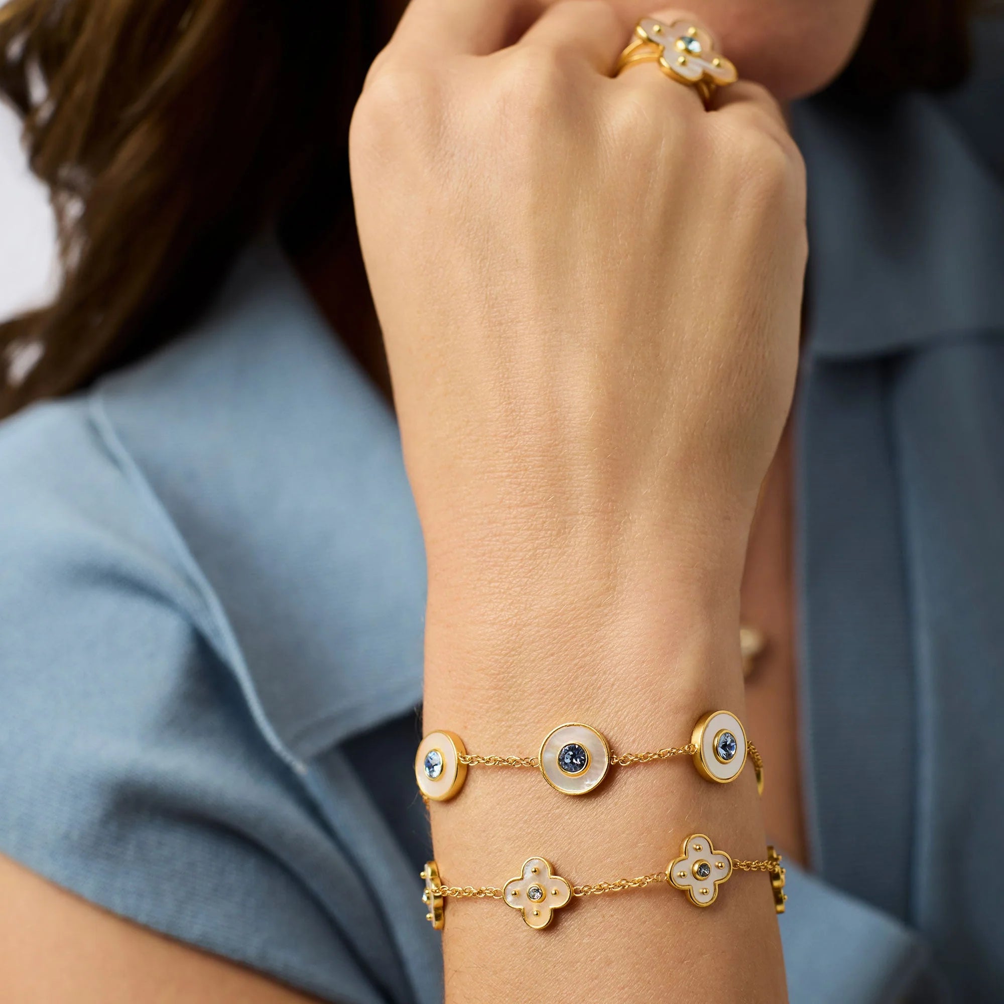 [Julie Vos] Colette Delicate Bracelet-Gold-Chalcedony Blue