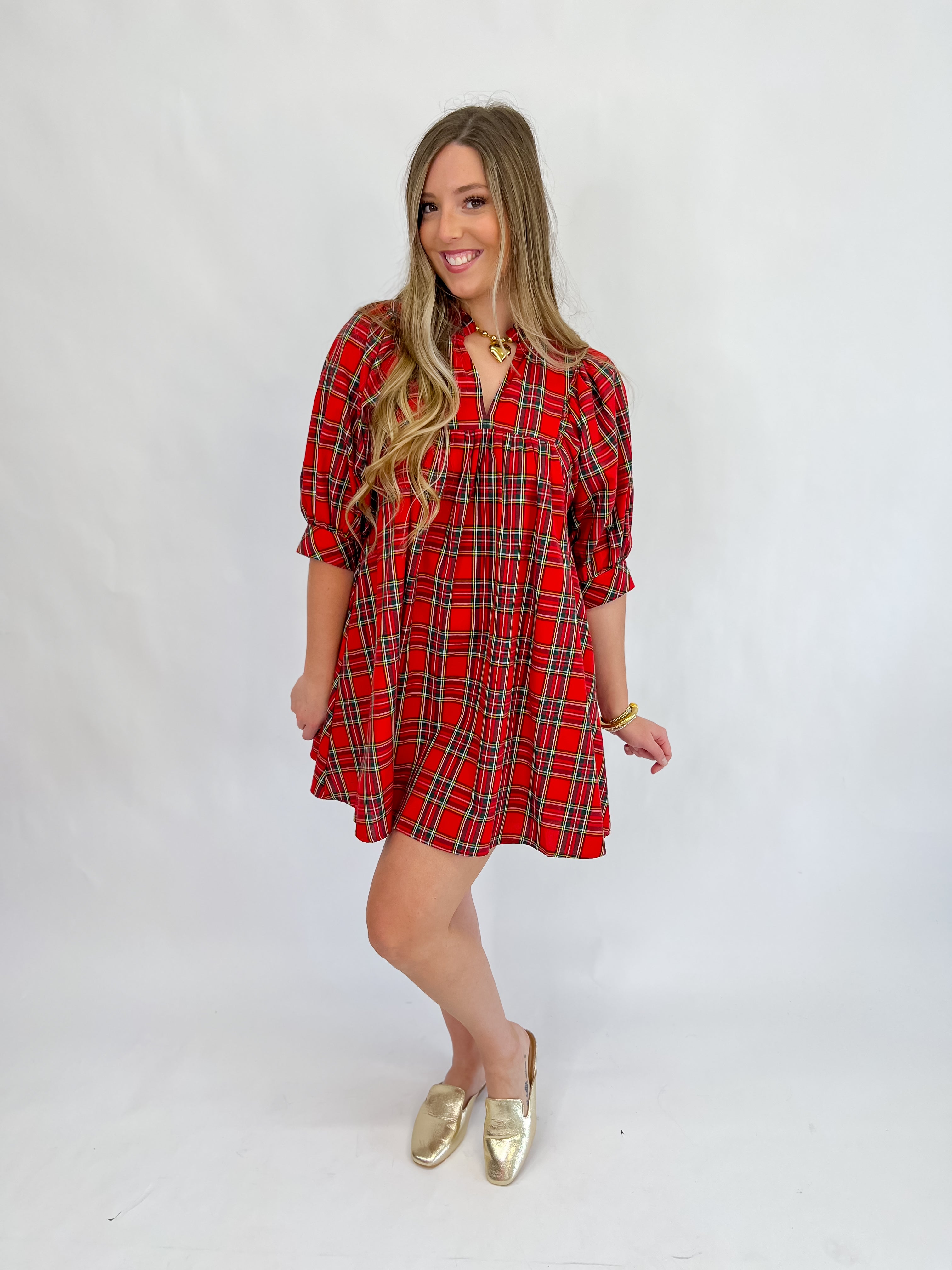 [Entro] Merry Everything Plaid Dress-Red